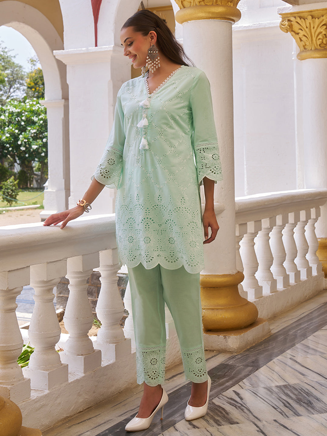 Mint Pastel Cotton Schiffli Co-ord Set