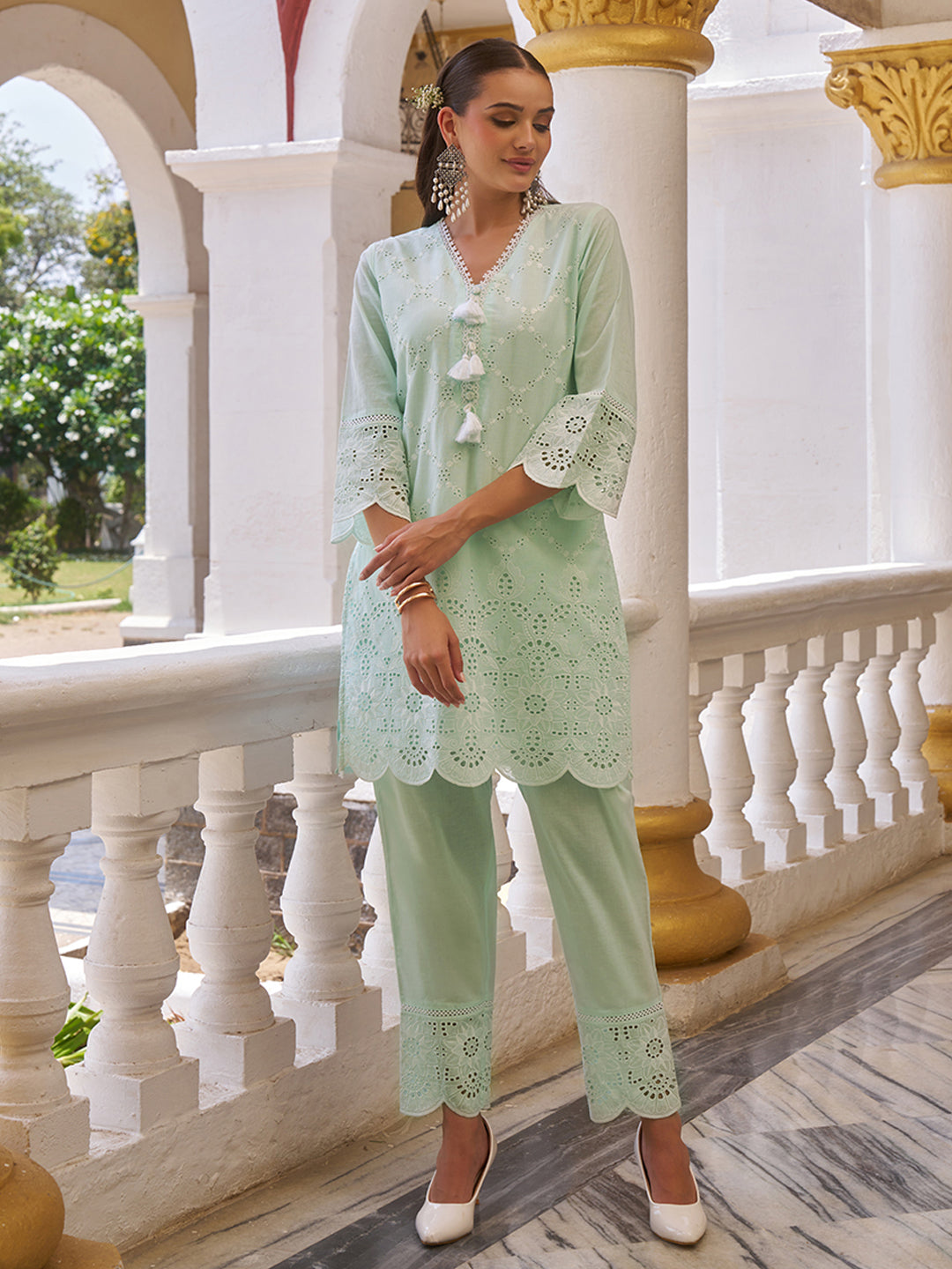 Mint Pastel Cotton Schiffli Co-ord Set