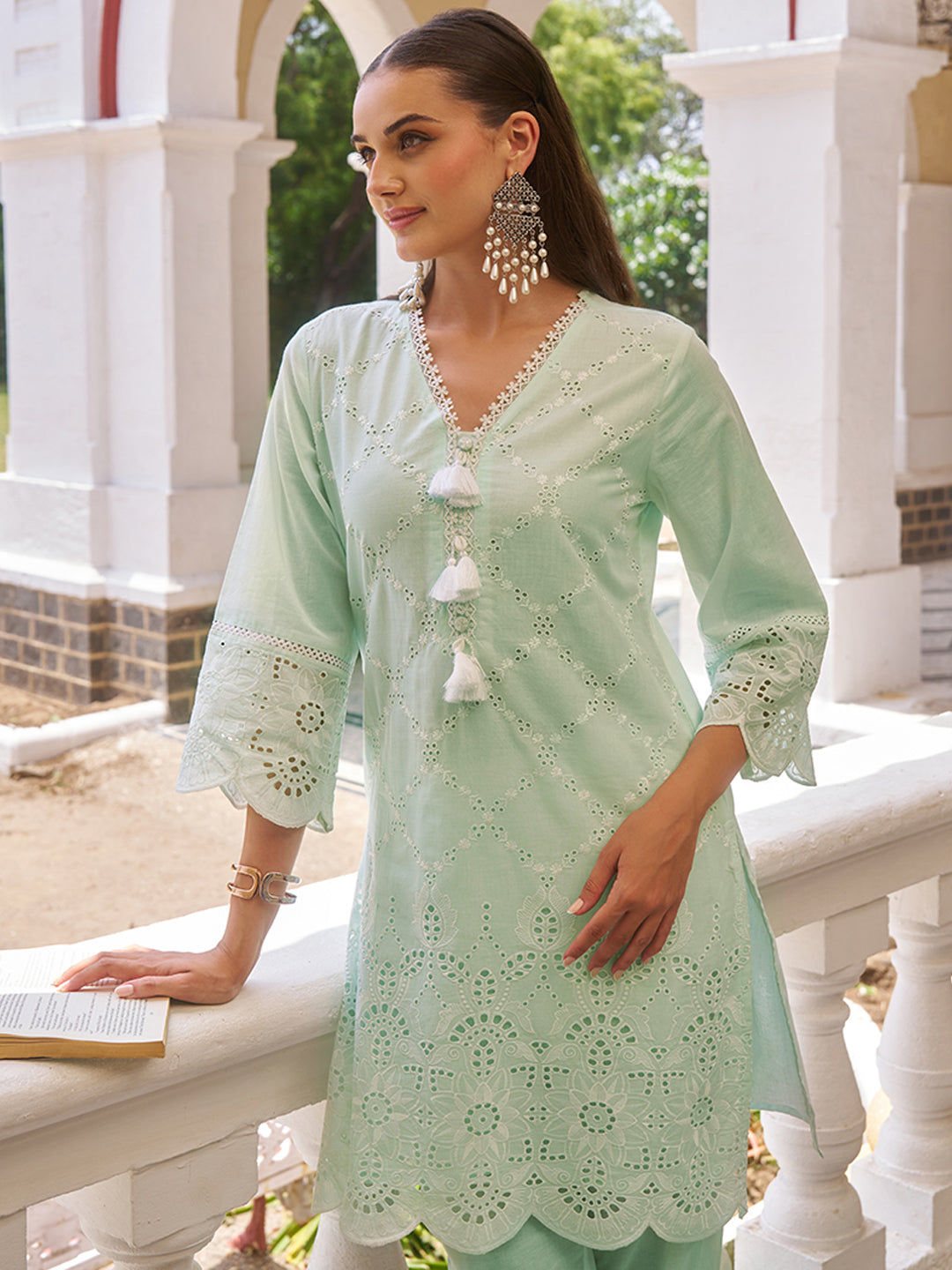 Mint Pastel Cotton Schiffli Co-ord Set