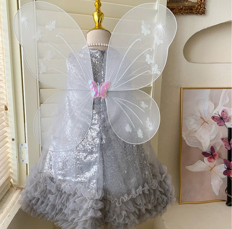 Girls Twinkle Fairy Sequins Dress With Wings