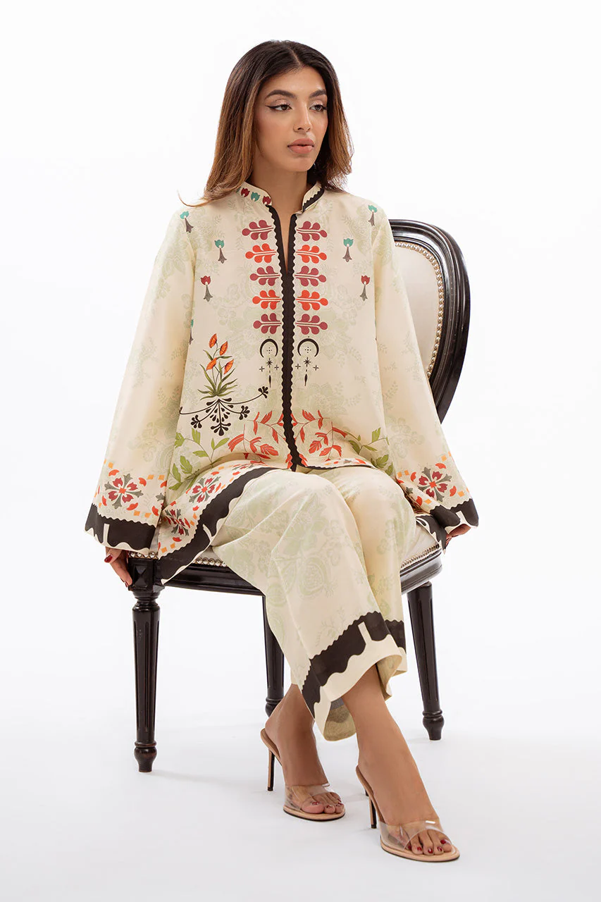 Cream Meadow Cord Set with Red and Green Prints – Elegant Yet Whimsical: The Perfect Cord Set