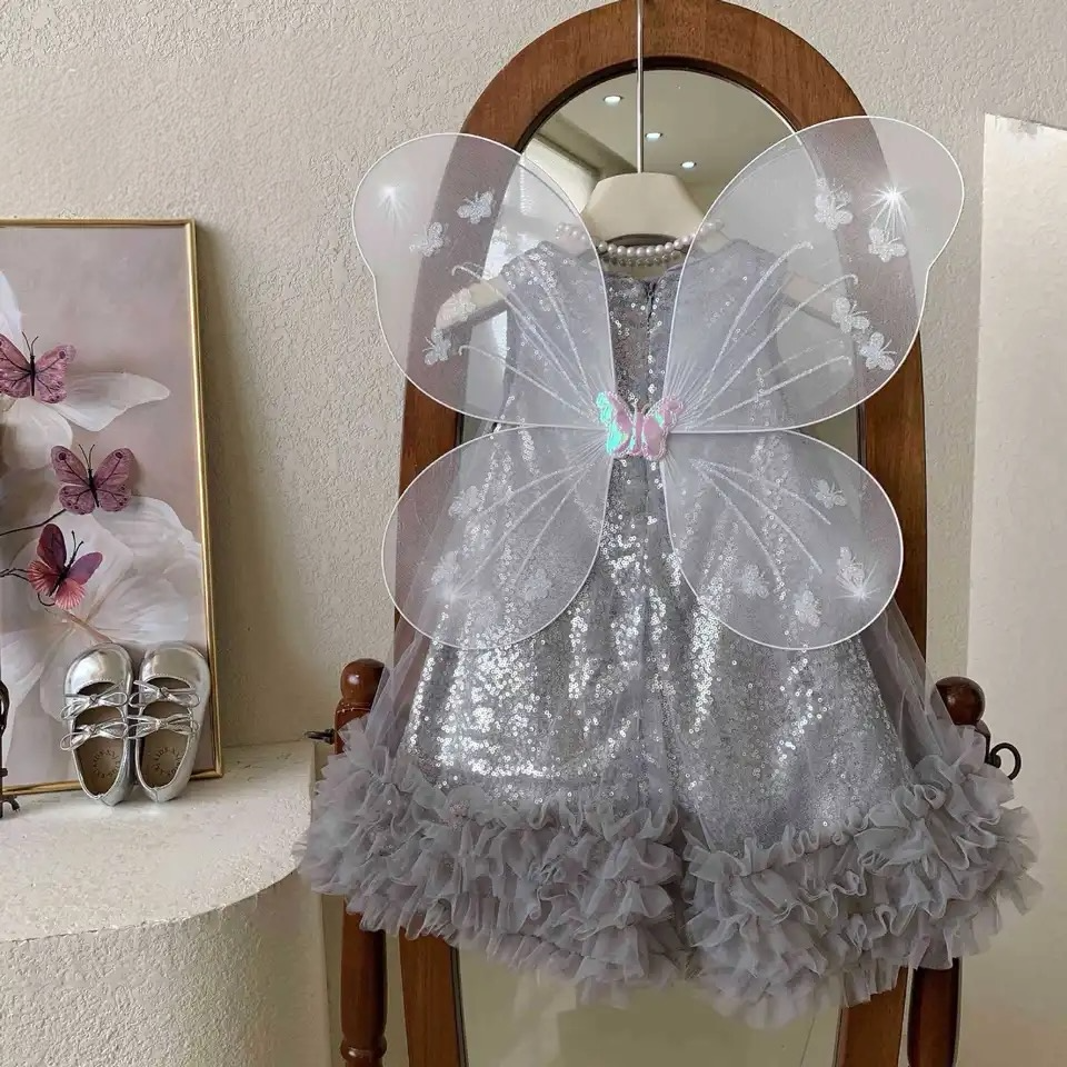 Girls Twinkle Fairy Sequins Dress With Wings