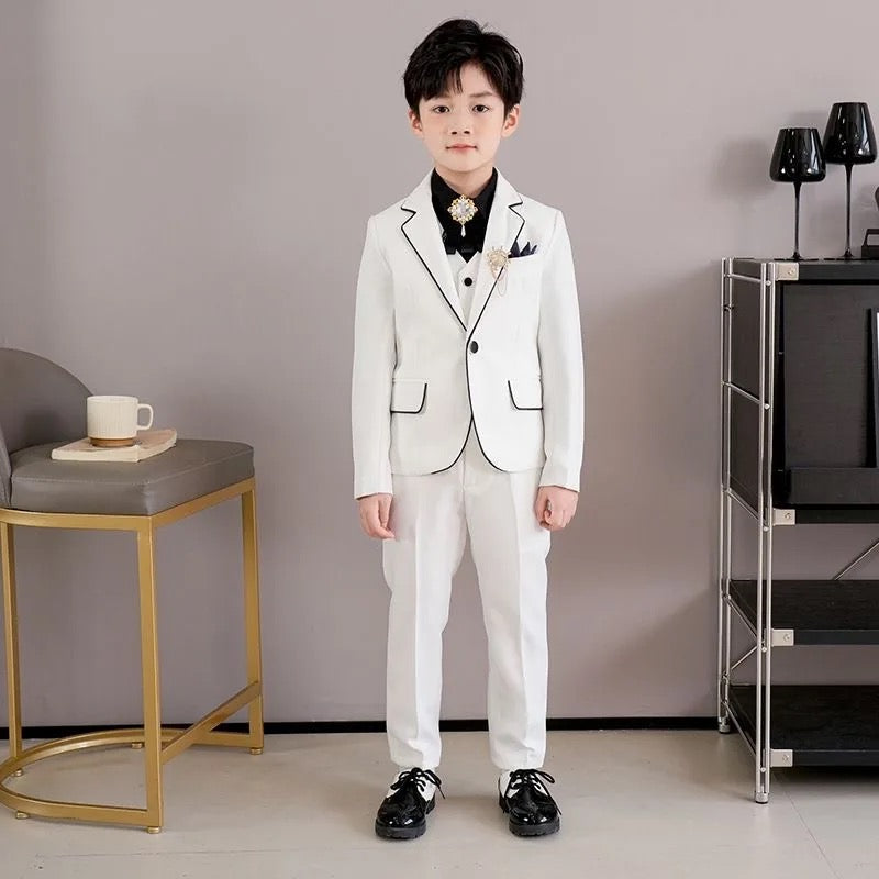 Boys White Party Wear 4 Pcs Suit