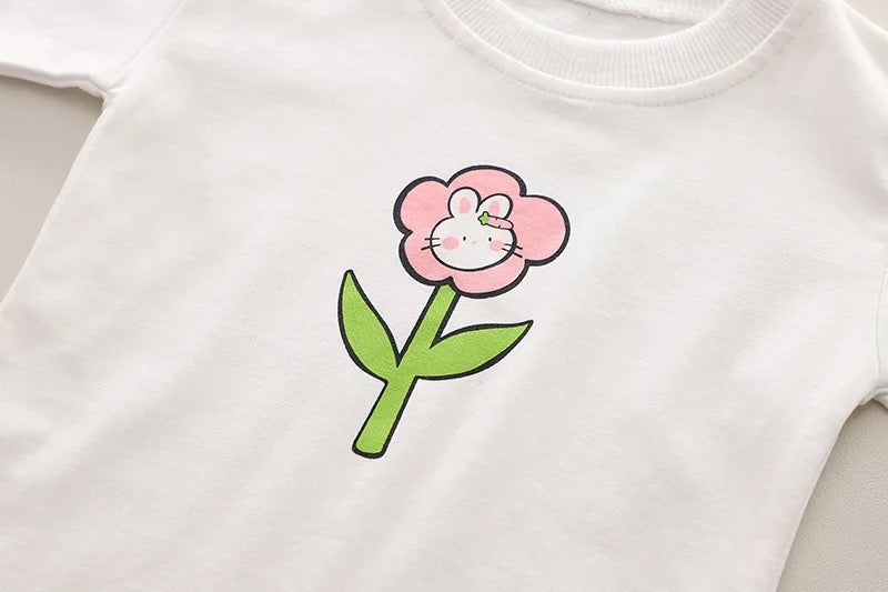 Girls Pink Sweater, Graphic T-shirt And Jeans Set