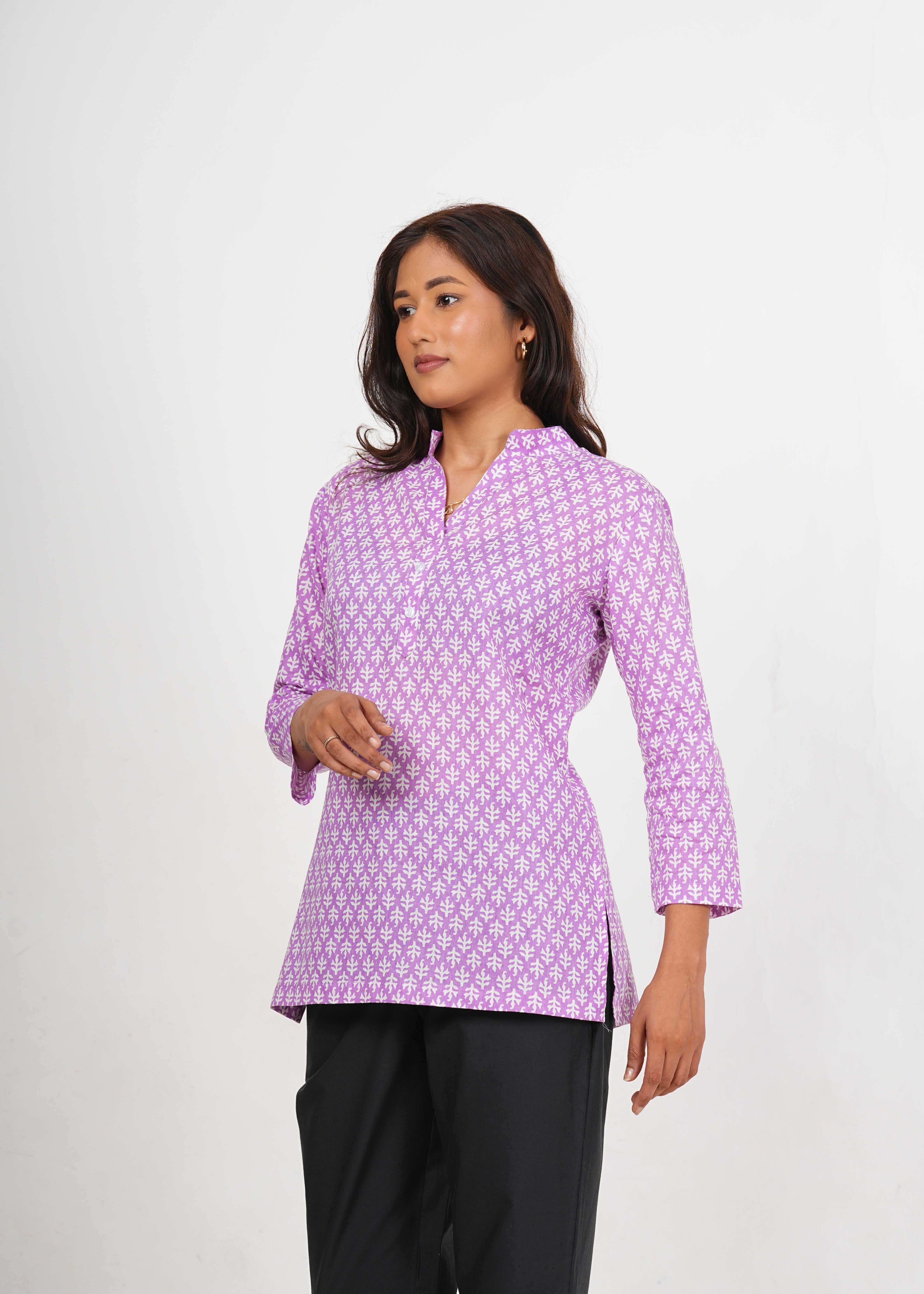 Lavender Pink Short Straight Cotton Kurta