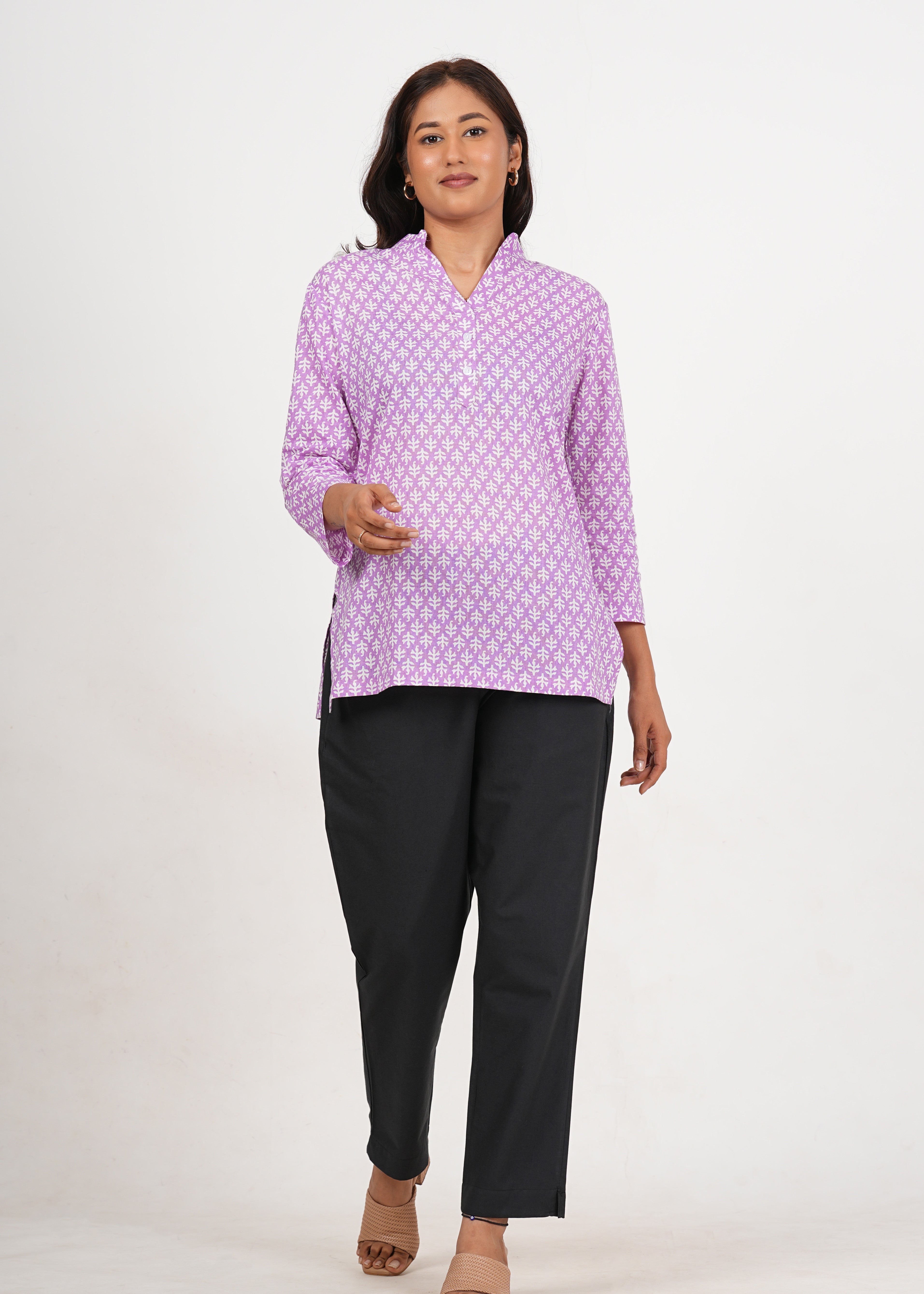 Lavender Pink Short Straight Cotton Kurta