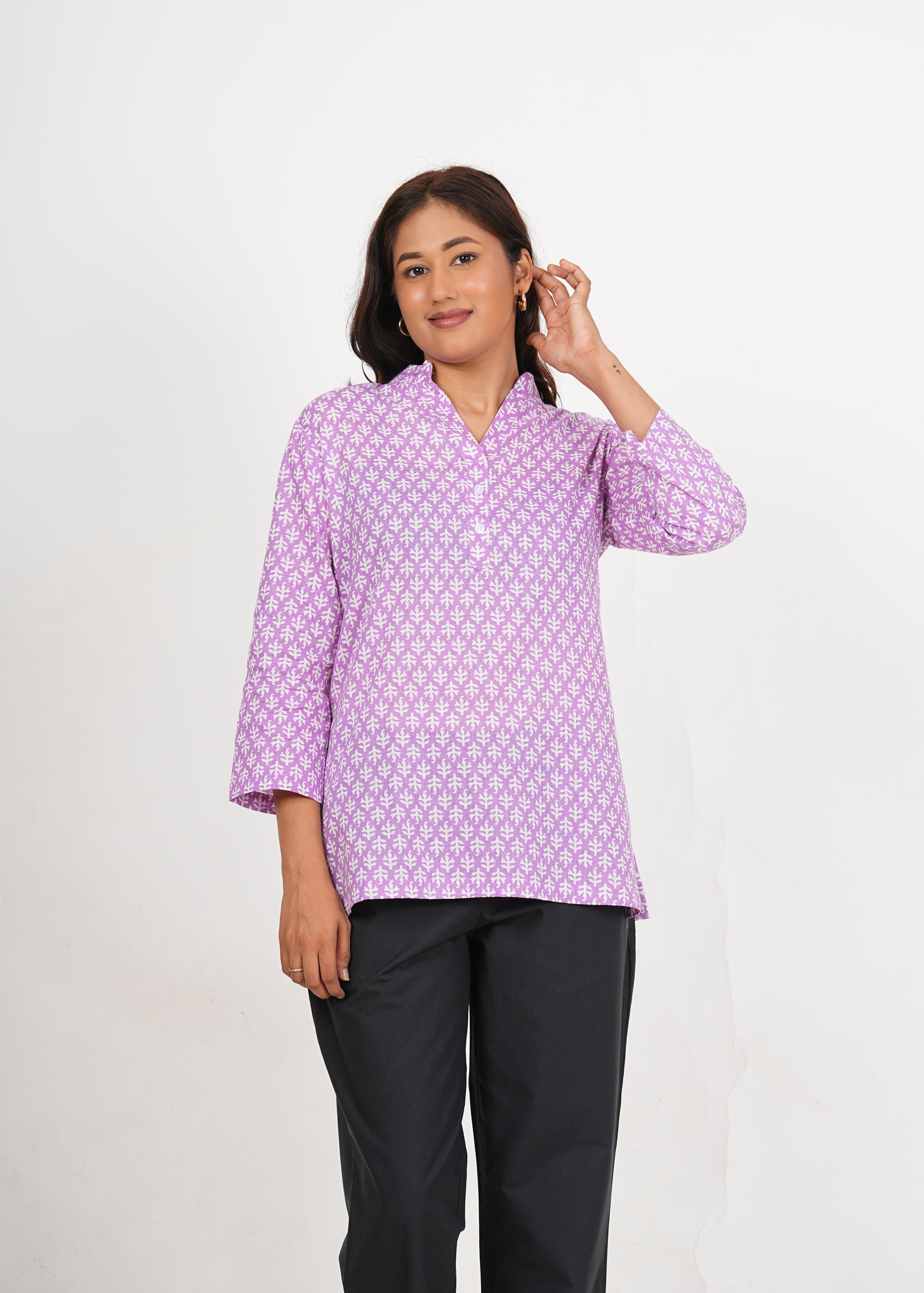 Lavender Pink Short Straight Cotton Kurta