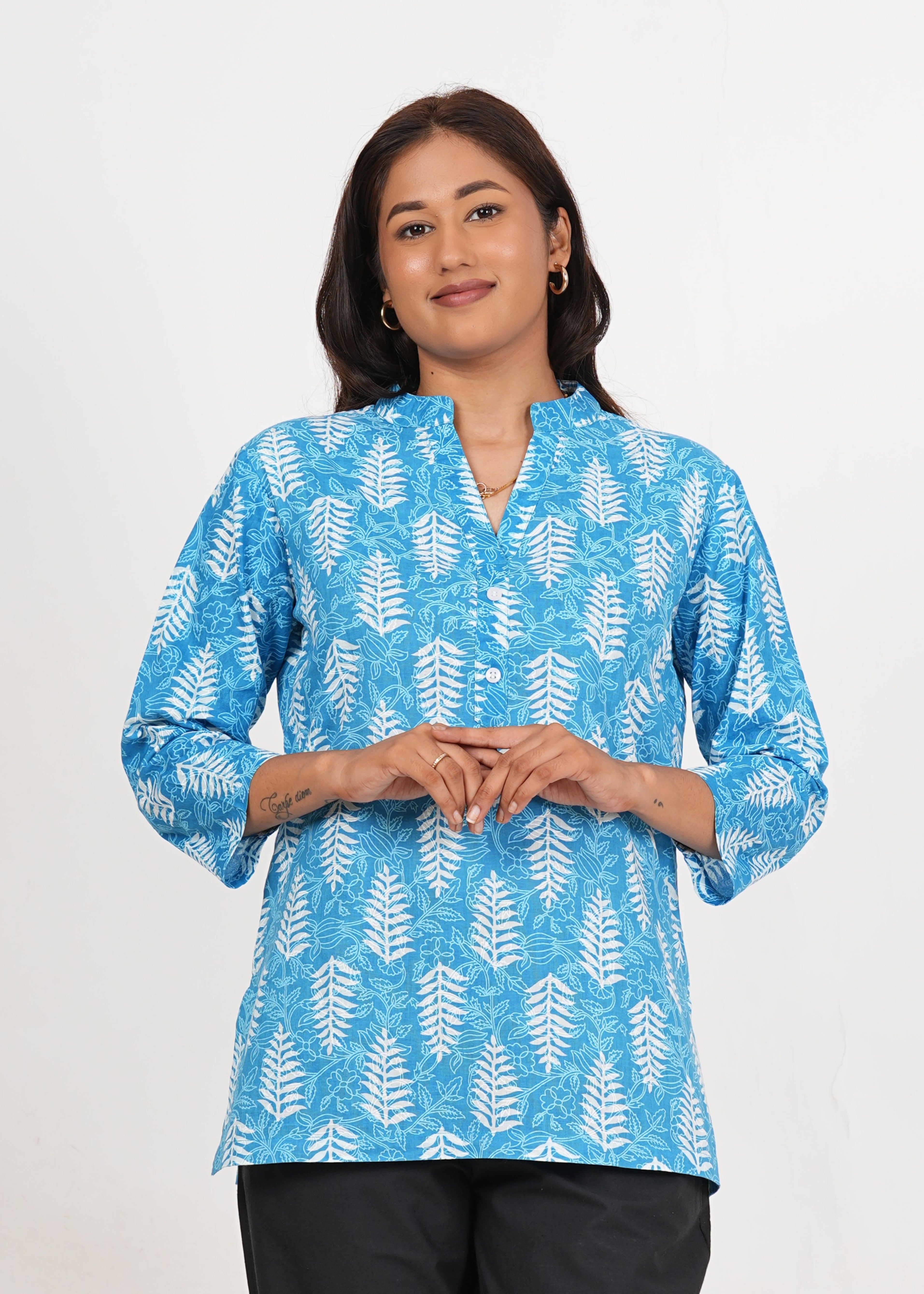 Celestial Blue Short Straight Cotton Kurta