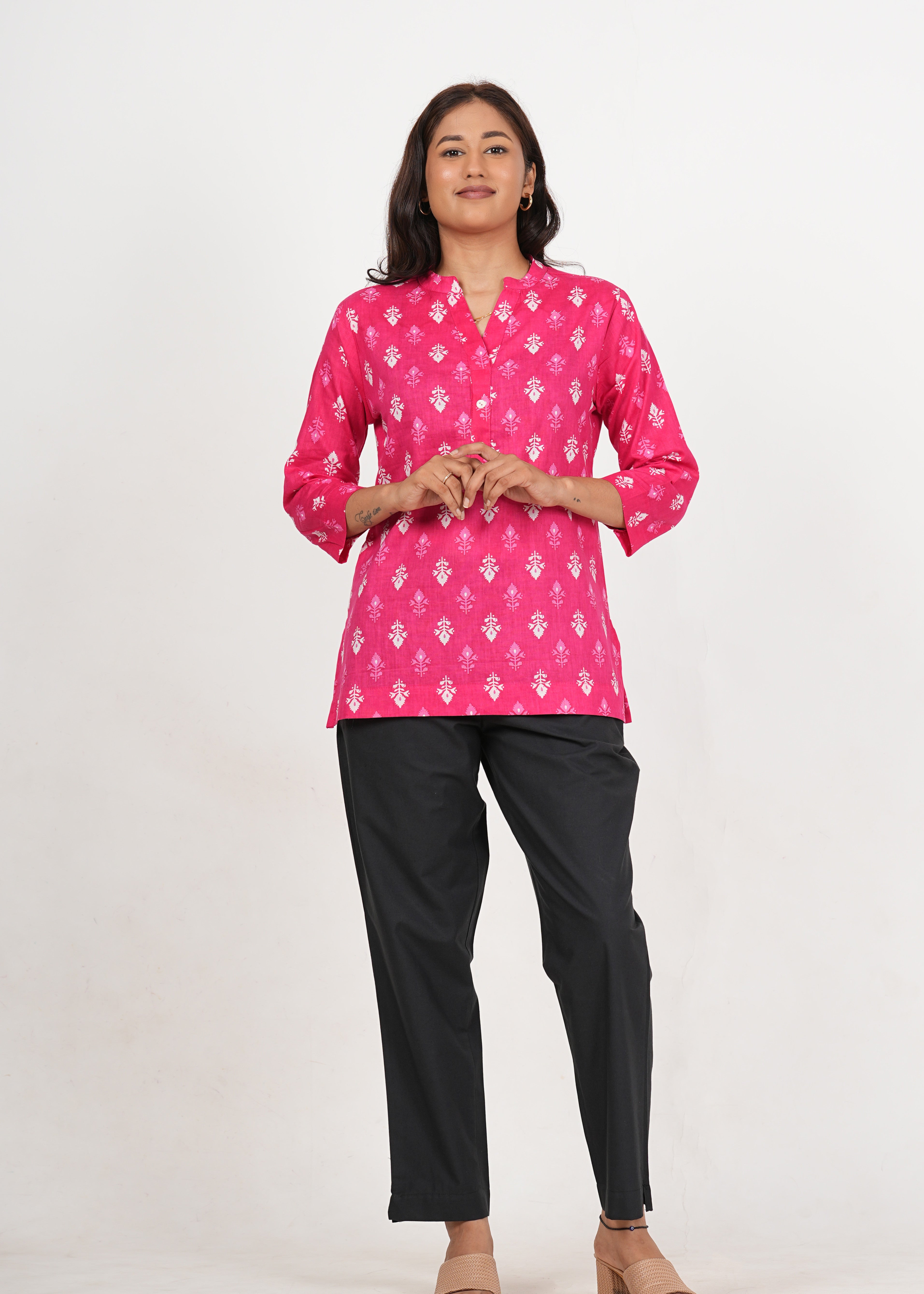 Cerise Pink Short Straight Cotton Kurta