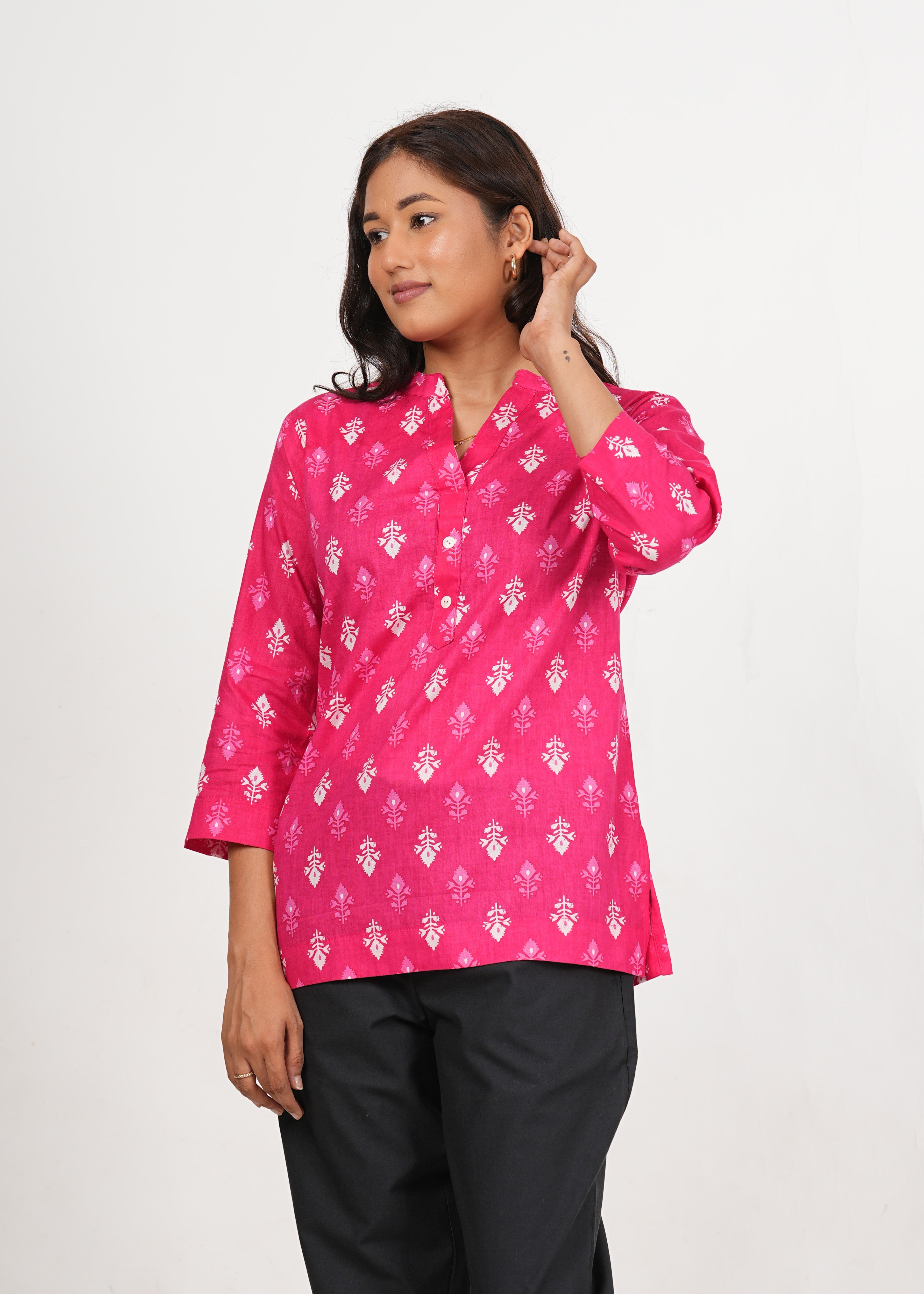 Cerise Pink Short Straight Cotton Kurta