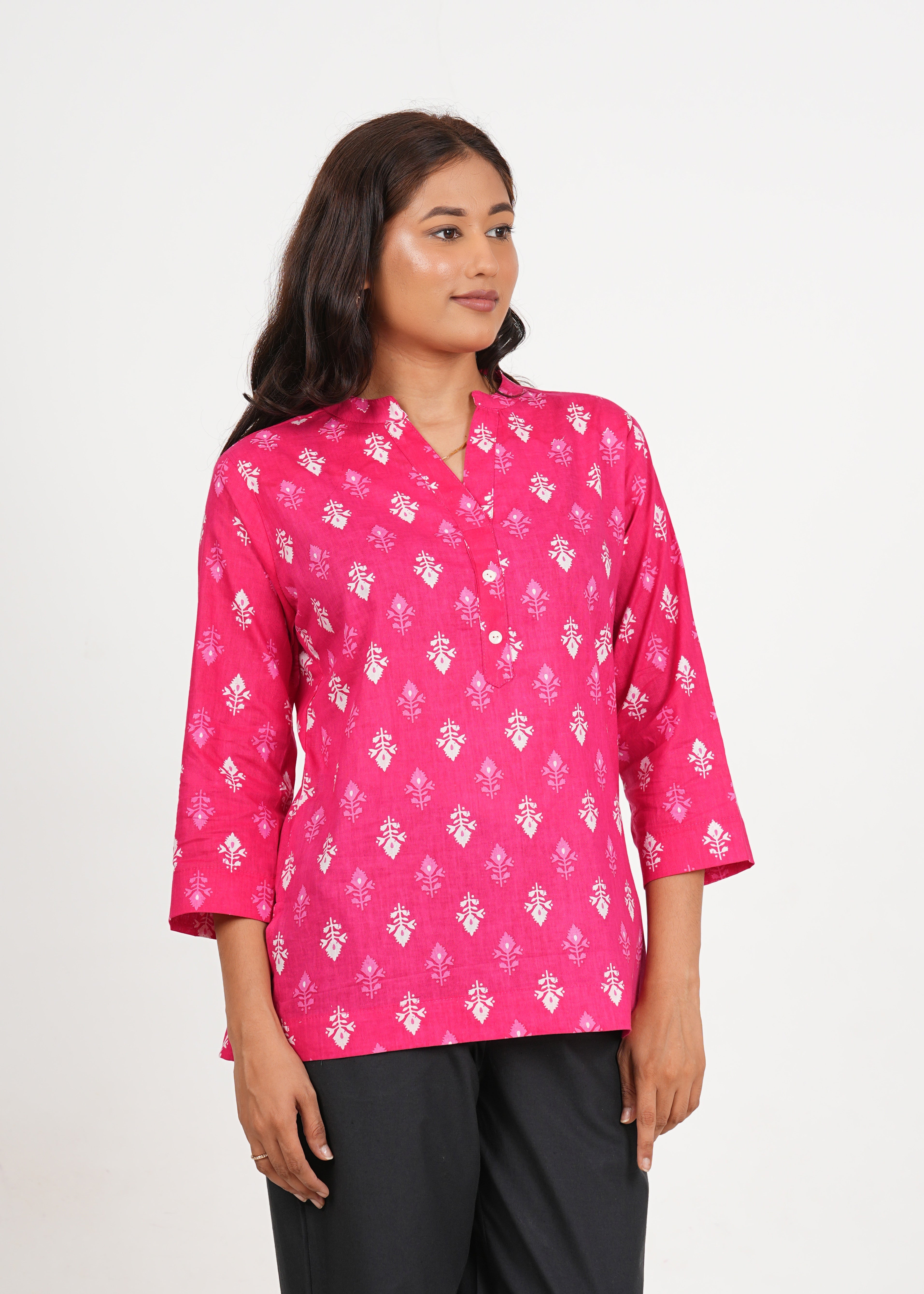 Cerise Pink Short Straight Cotton Kurta