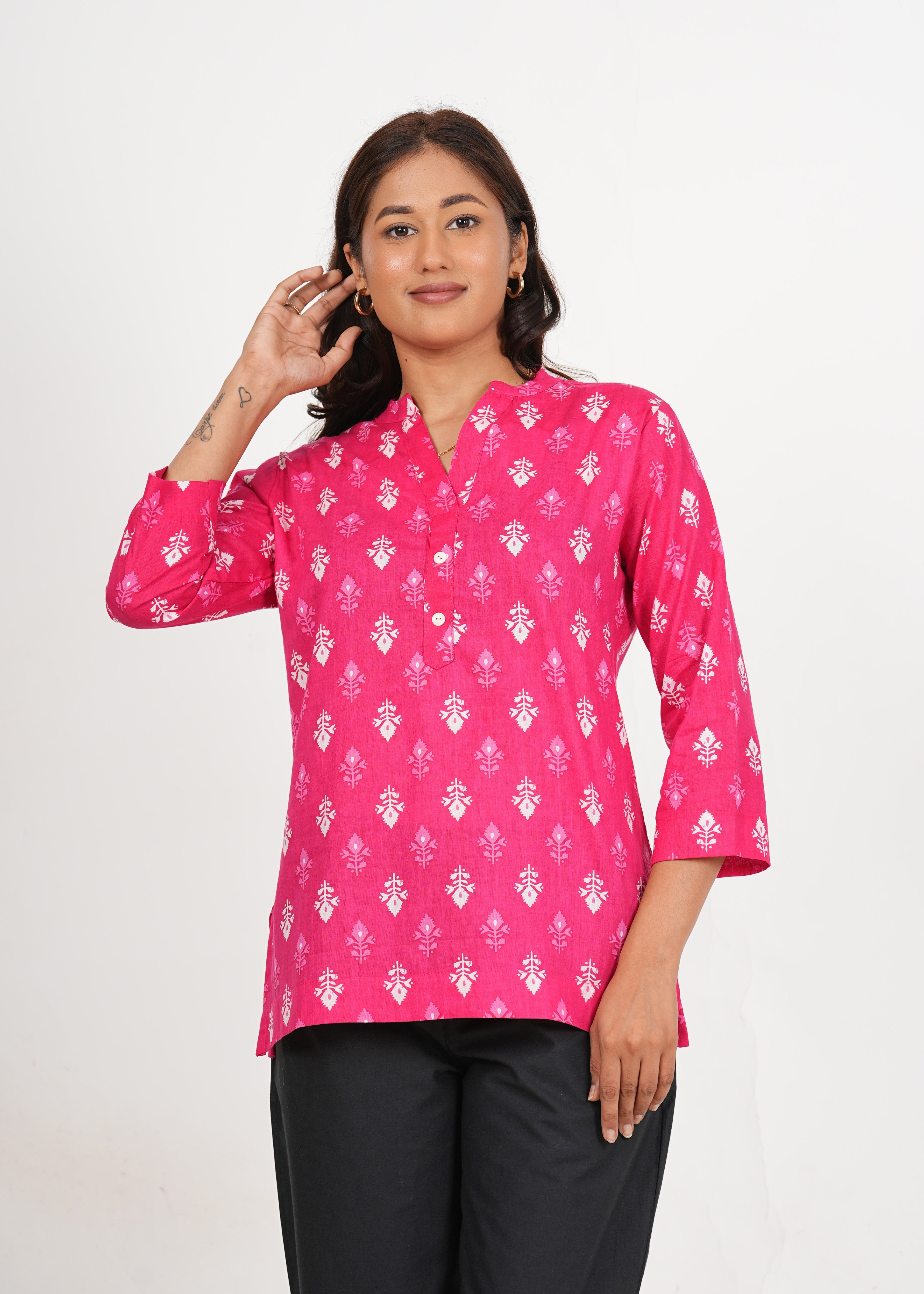 Cerise Pink Short Straight Cotton Kurta
