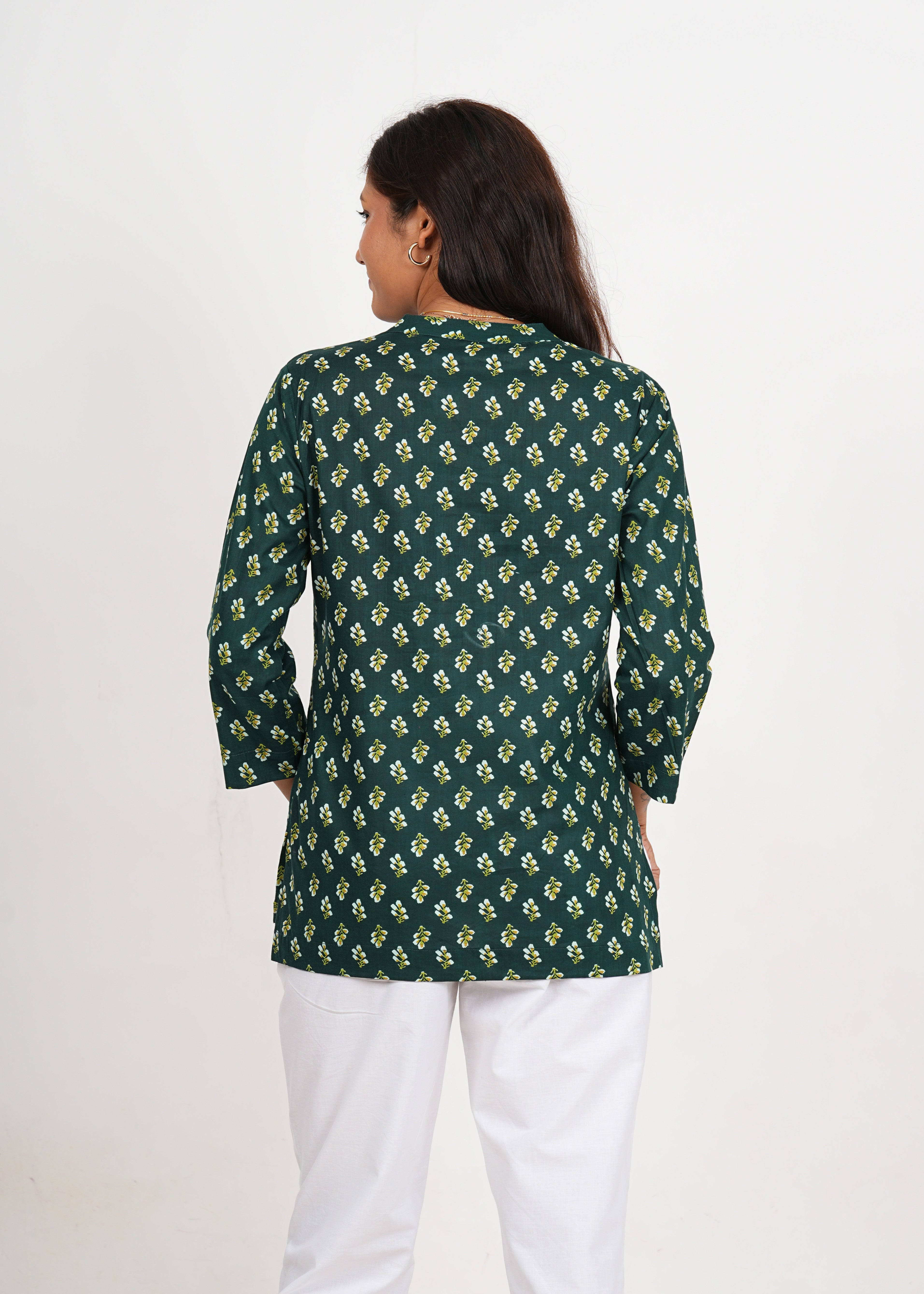 Dark Green Short Straight Cotton Kurta