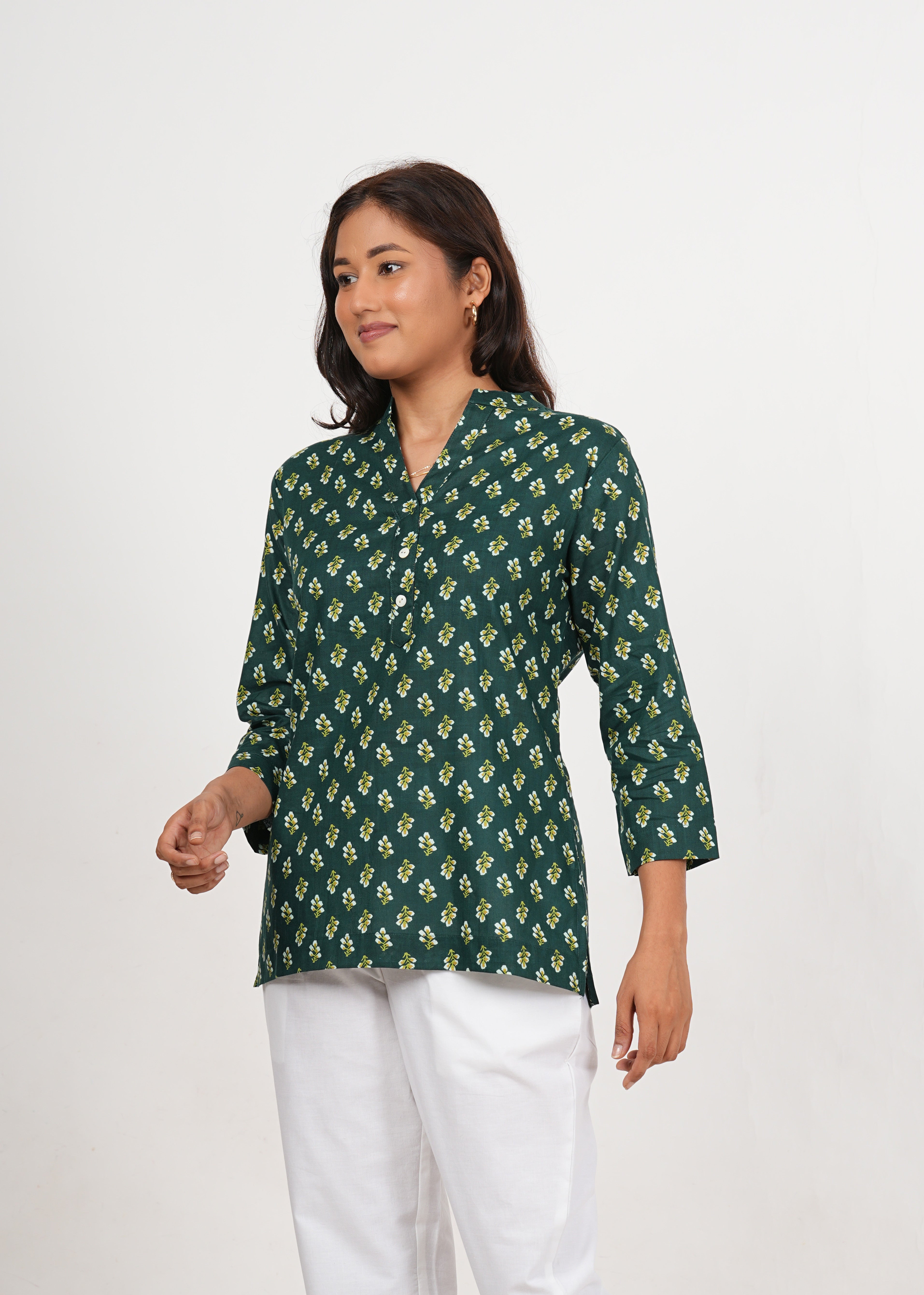 Dark Green Short Straight Cotton Kurta