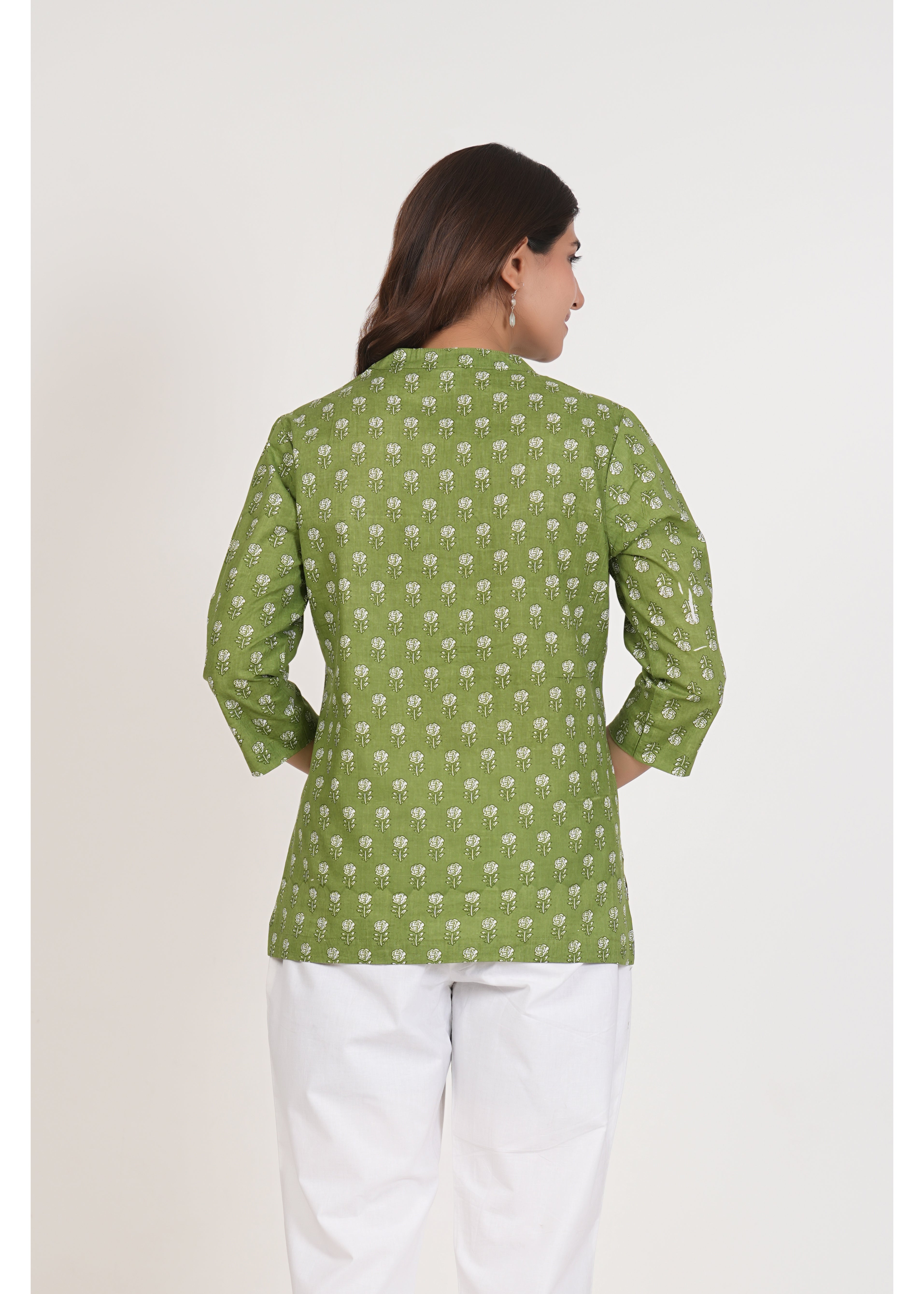 Green Smoke Short Straight Cotton Kurta