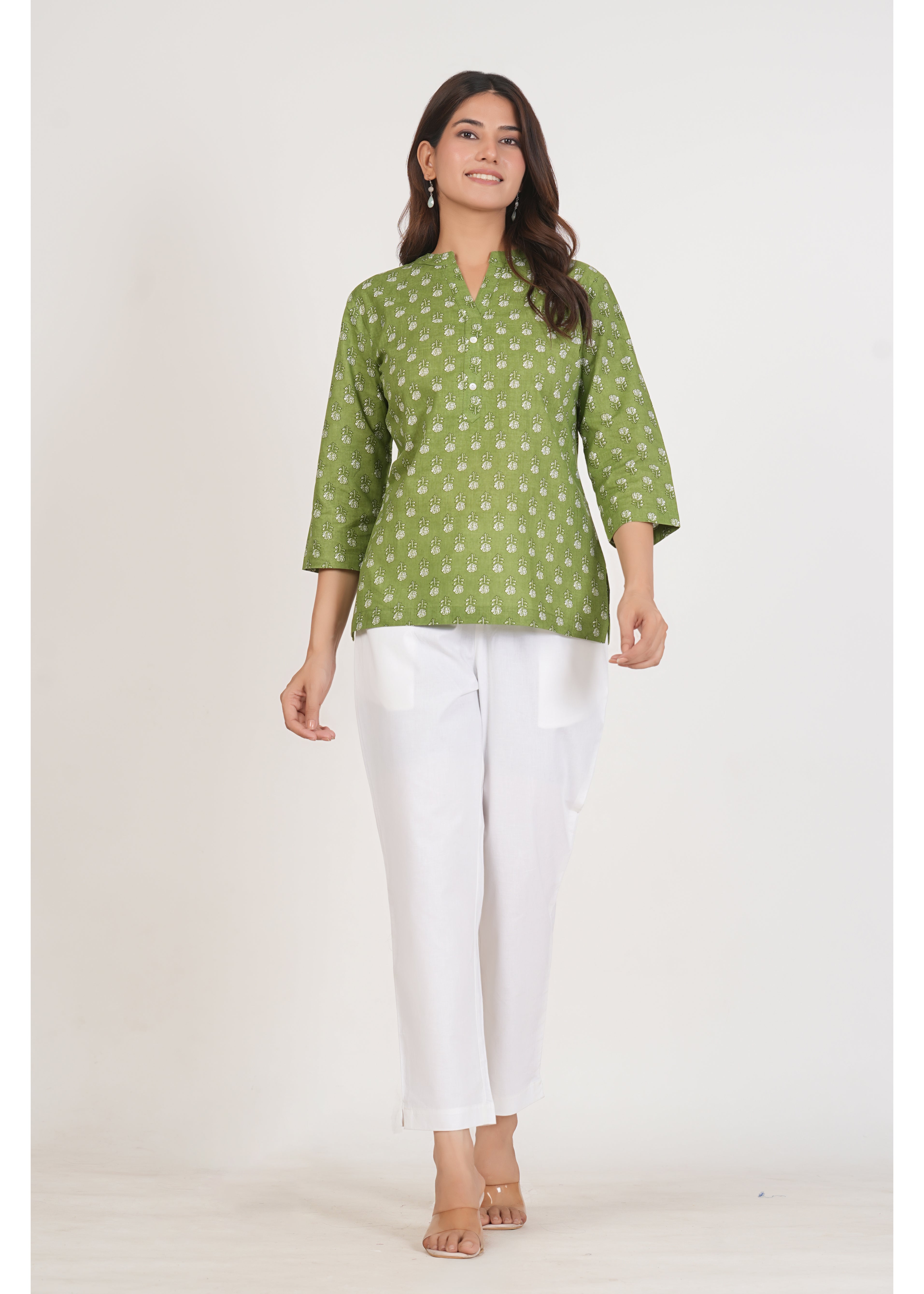 Green Smoke Short Straight Cotton Kurta