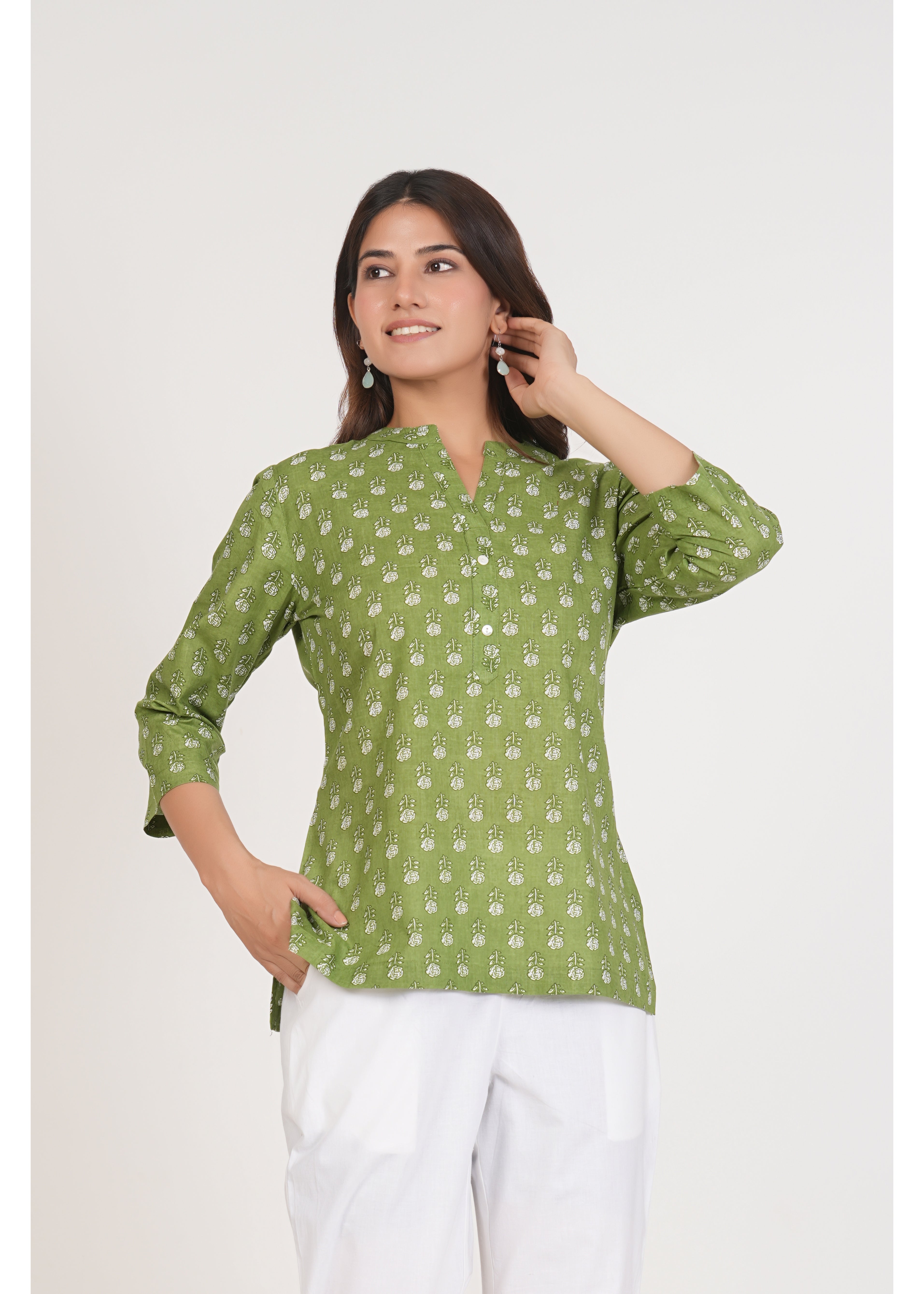 Green Smoke Short Straight Cotton Kurta