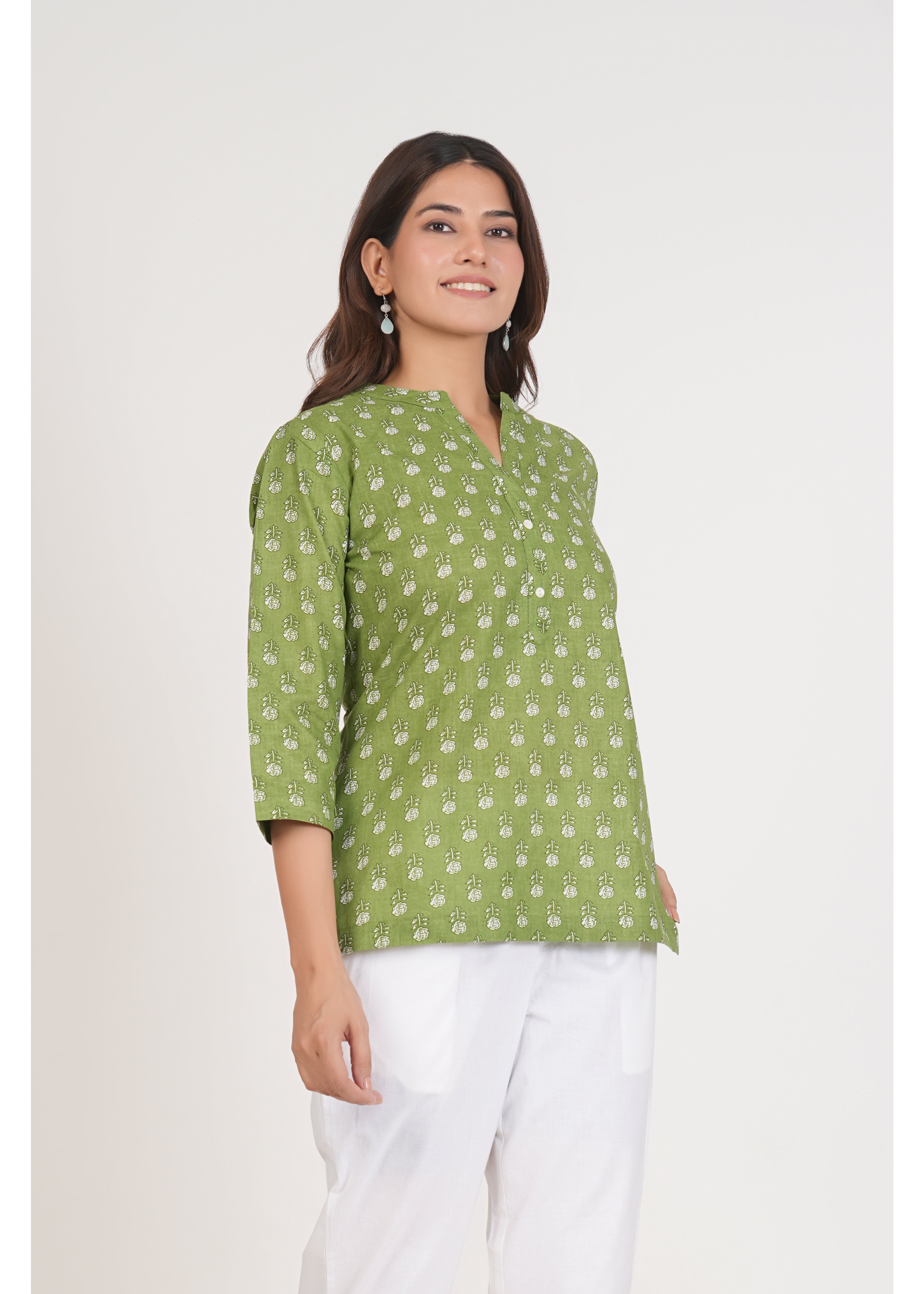 Green Smoke Short Straight Cotton Kurta