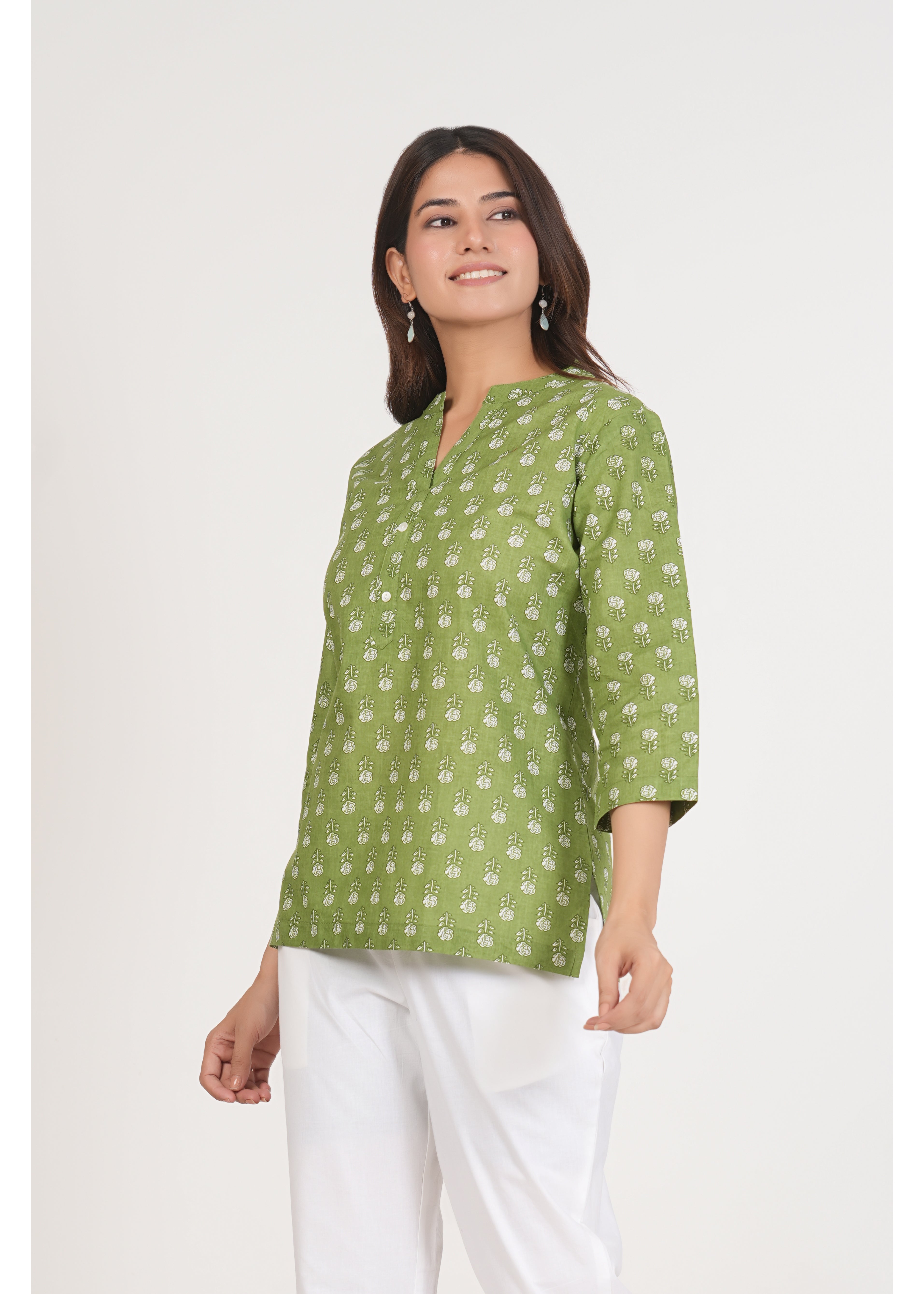 Green Smoke Short Straight Cotton Kurta