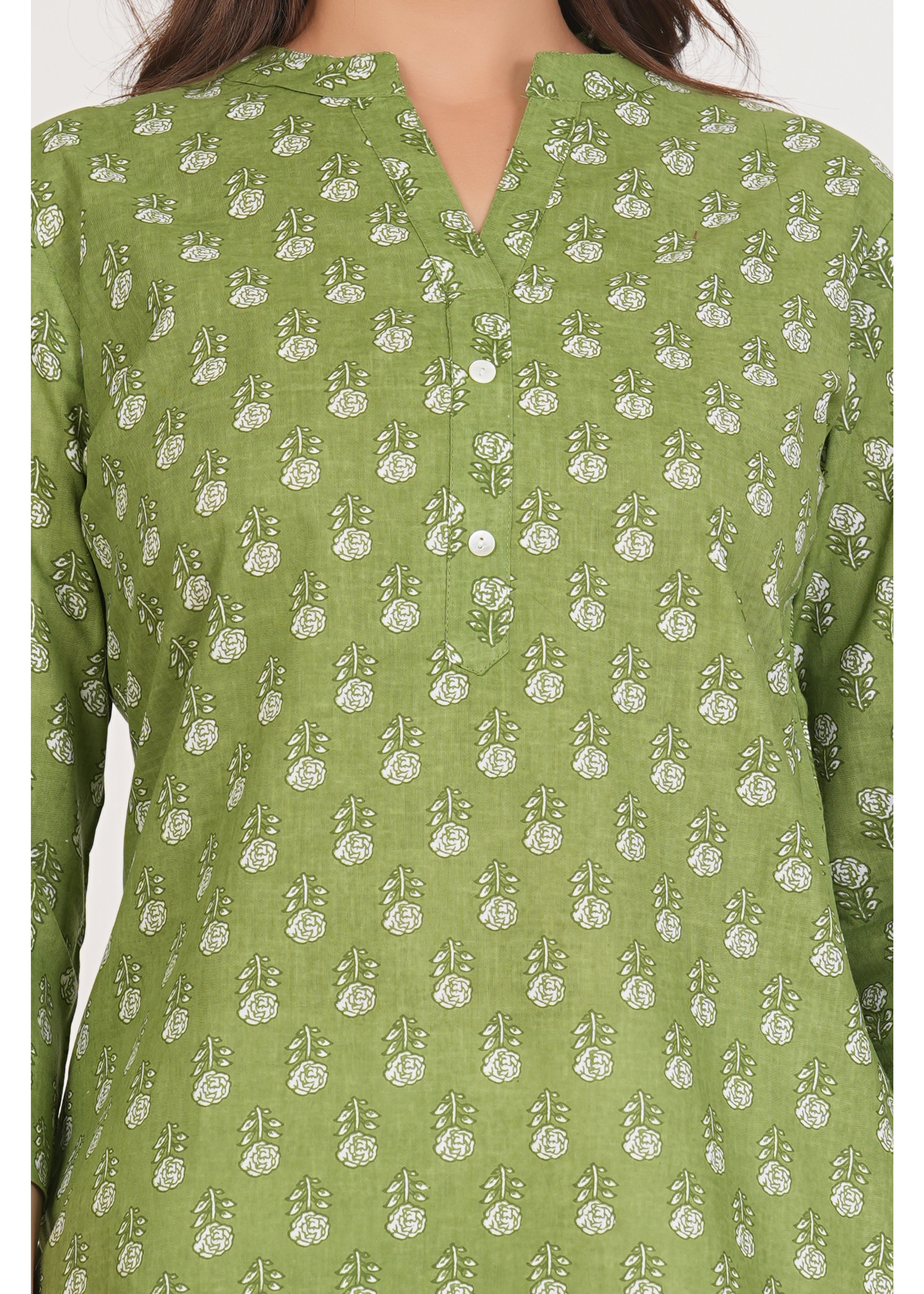Green Smoke Short Straight Cotton Kurta