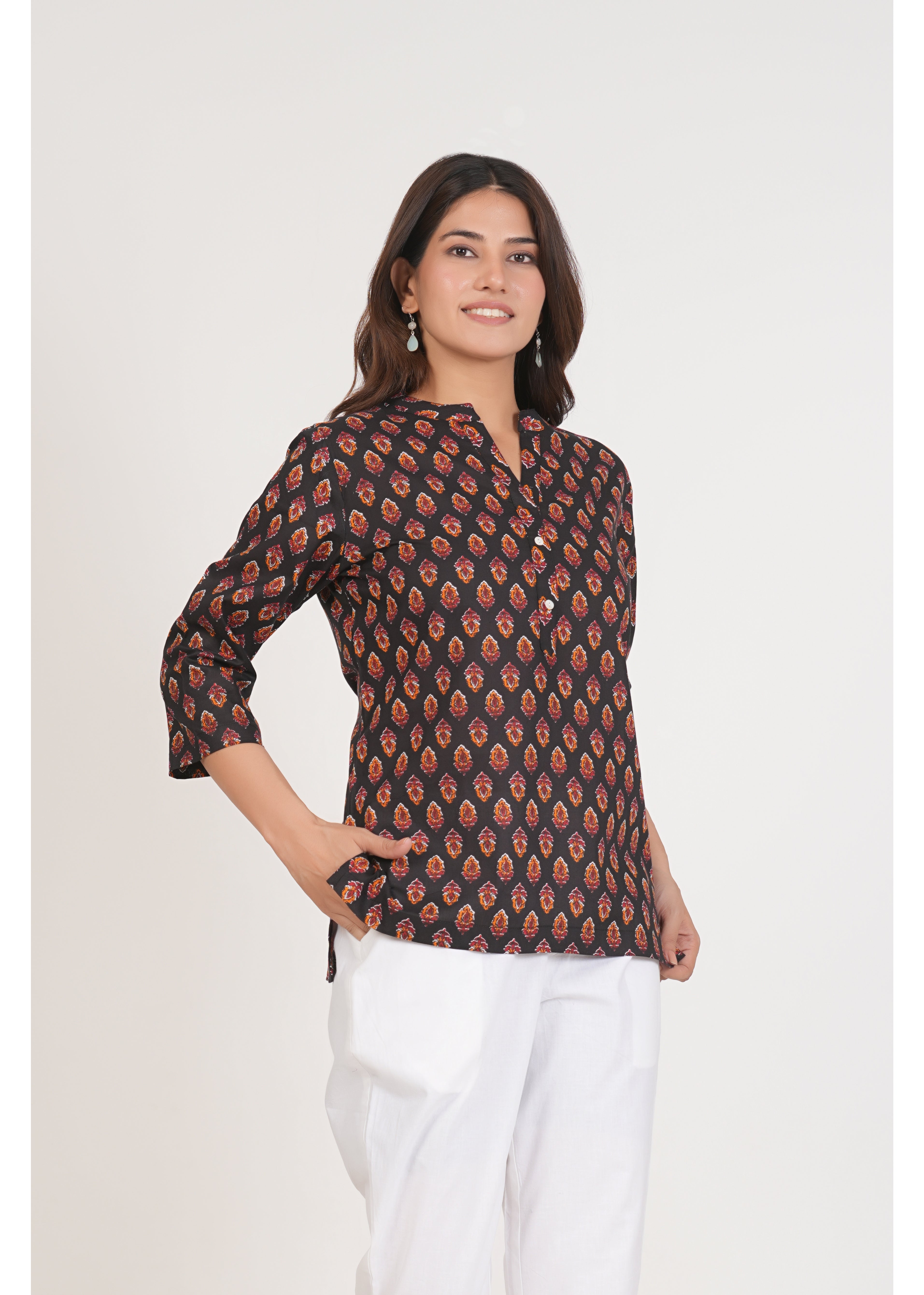 Black Short Straight Cotton Kurta