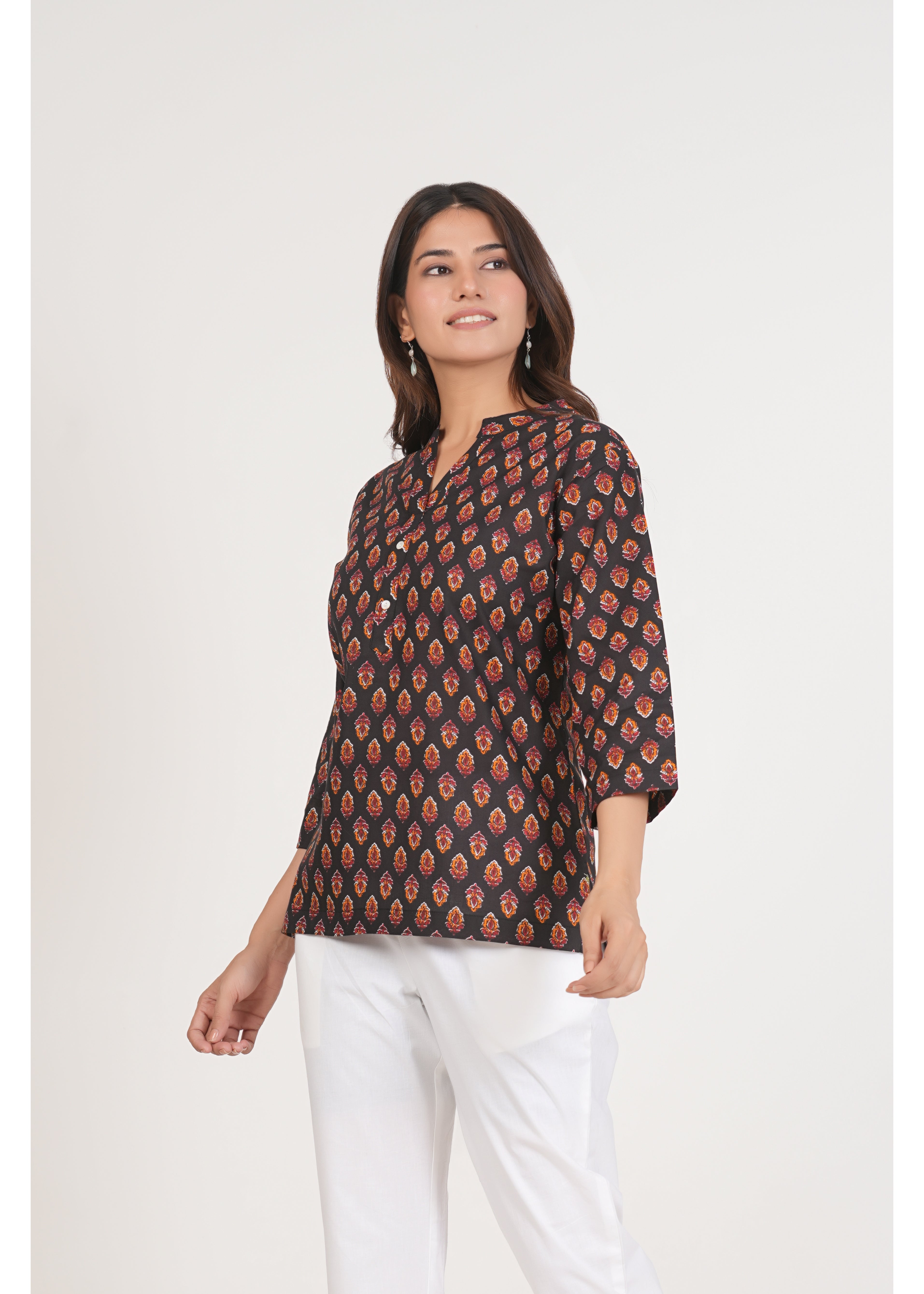 Black Short Straight Cotton Kurta
