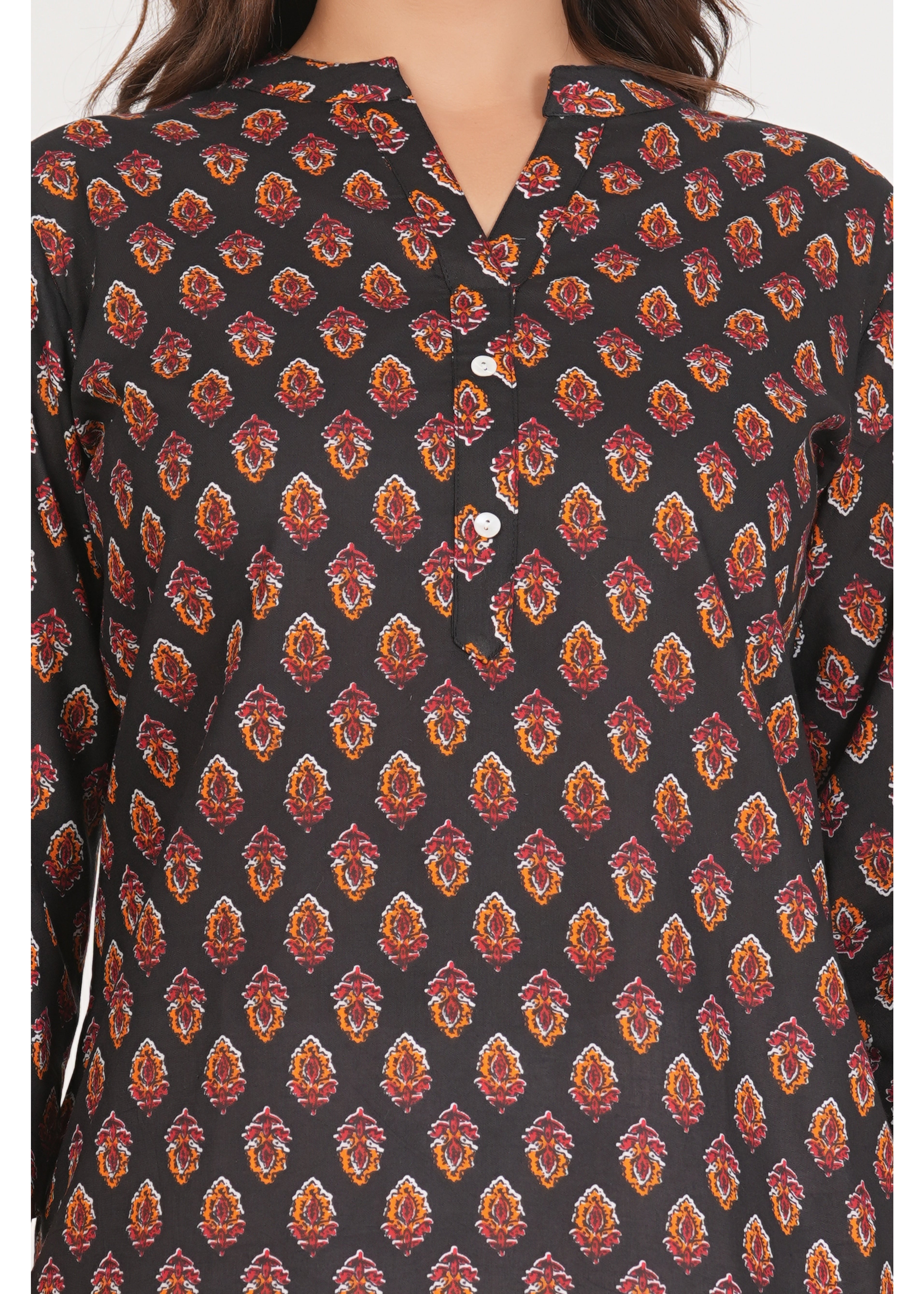 Black Short Straight Cotton Kurta