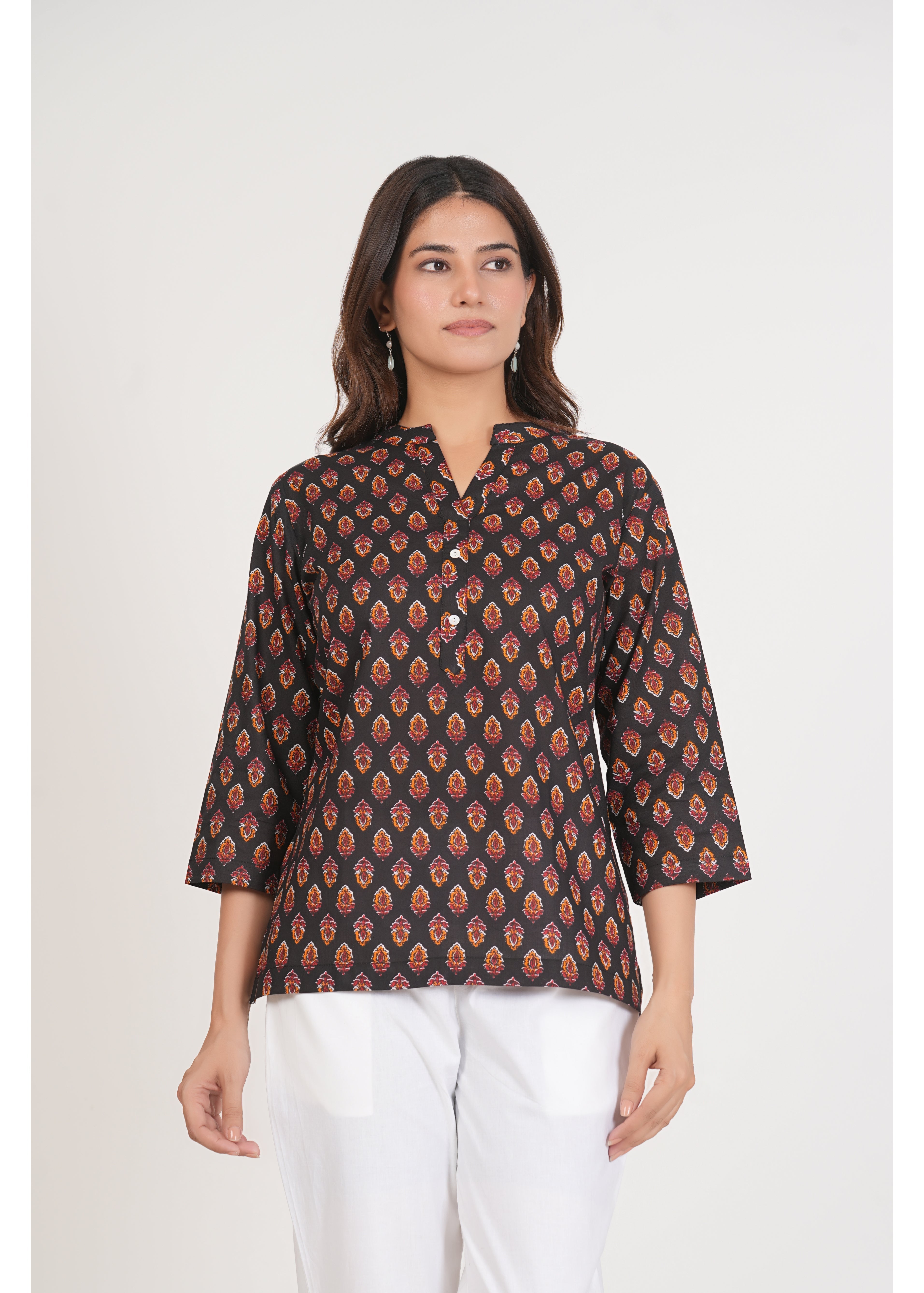 Black Short Straight Cotton Kurta