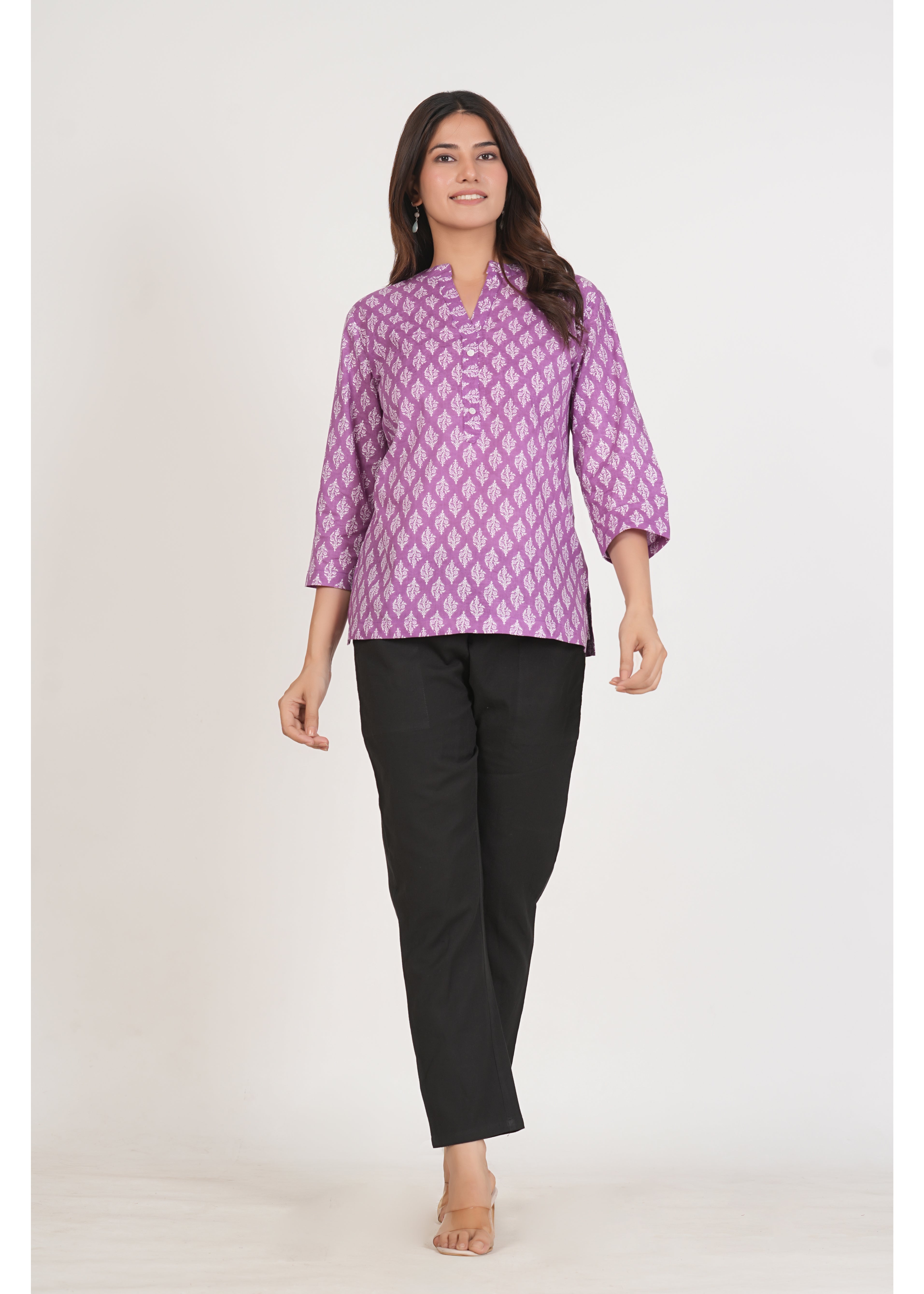 Dark Lilac Short Straight Cotton Kurta