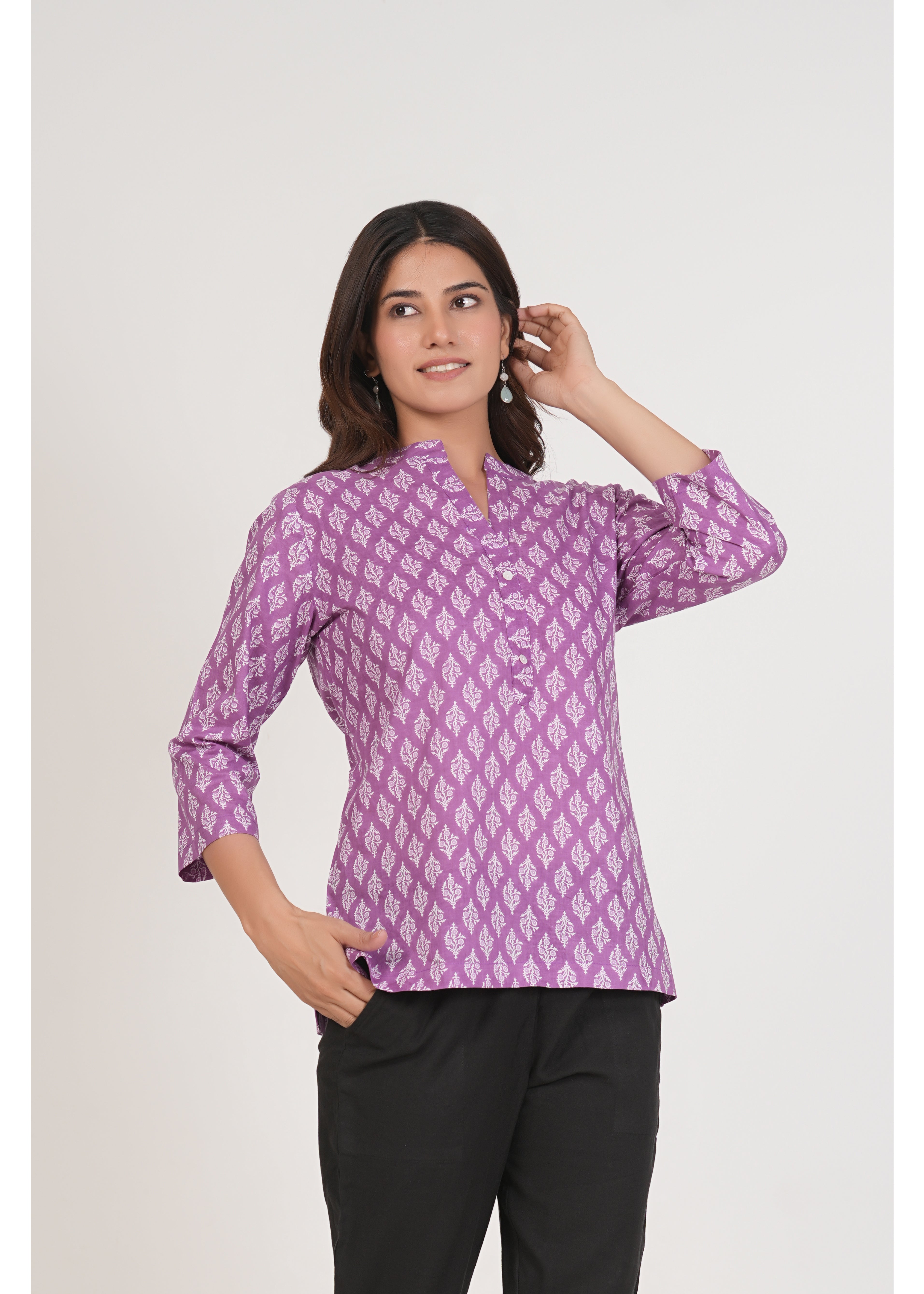 Dark Lilac Short Straight Cotton Kurta