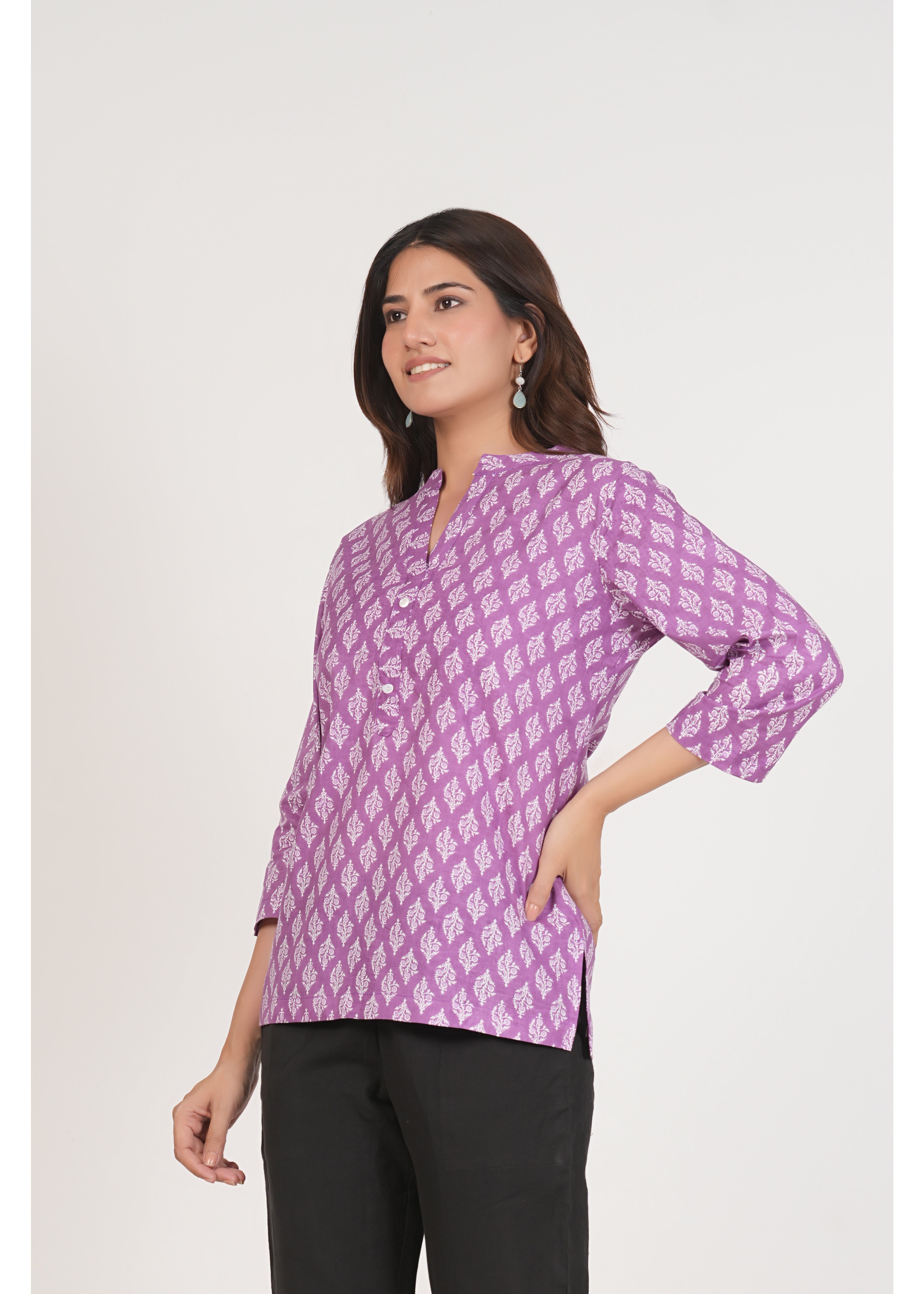 Dark Lilac Short Straight Cotton Kurta