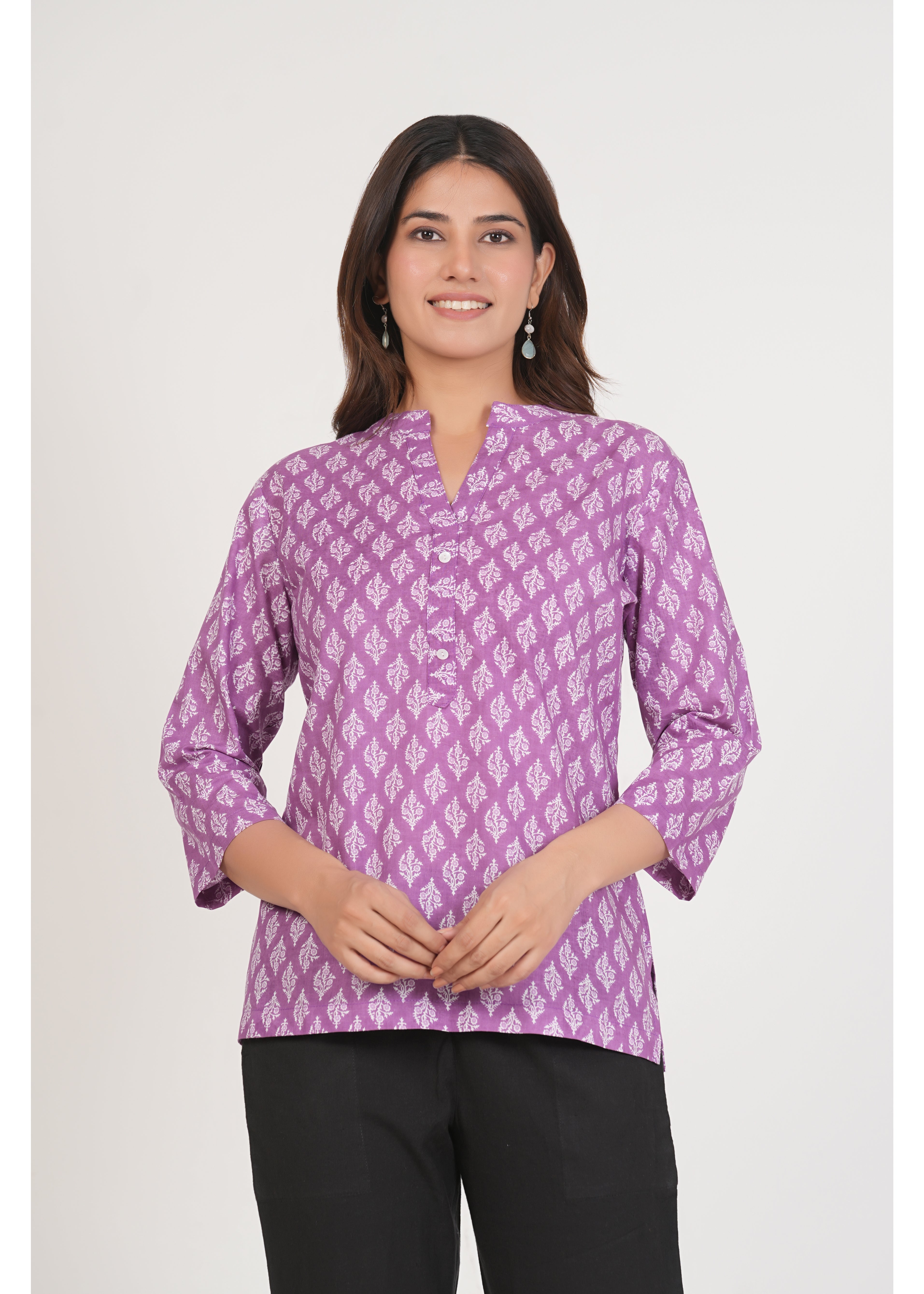 Dark Lilac Short Straight Cotton Kurta