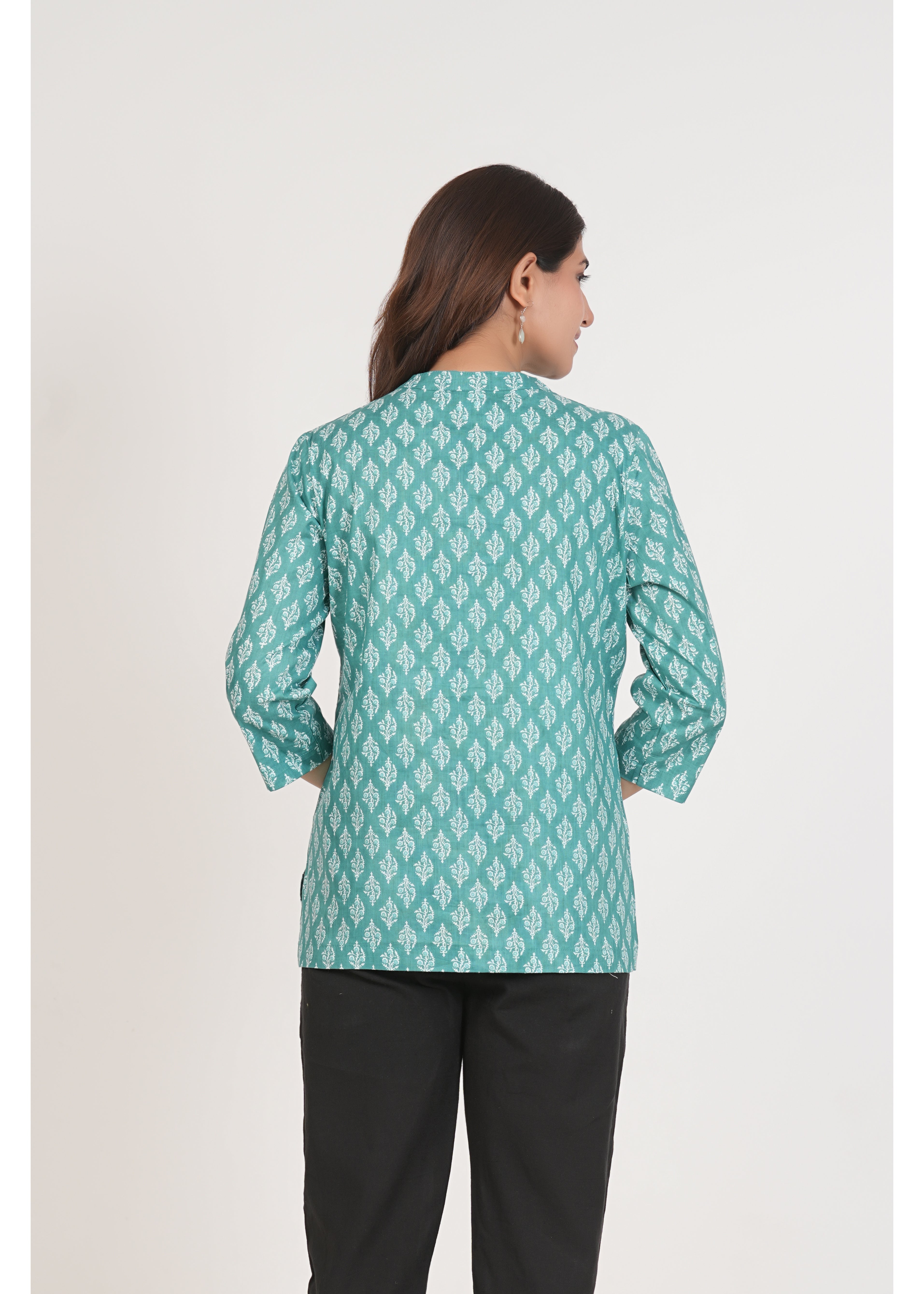 Fountain Blue Short Straight Cotton Kurta