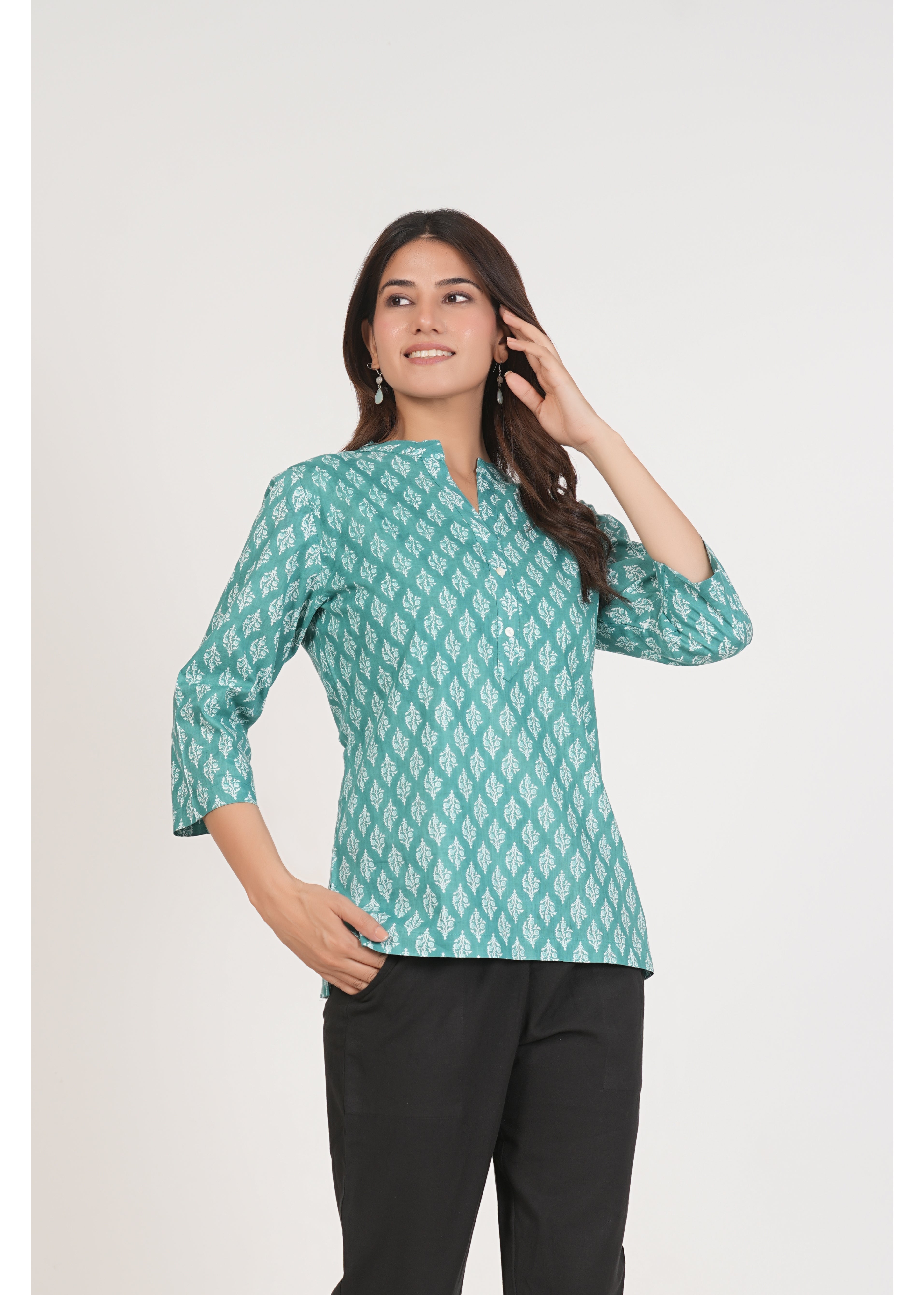 Fountain Blue Short Straight Cotton Kurta