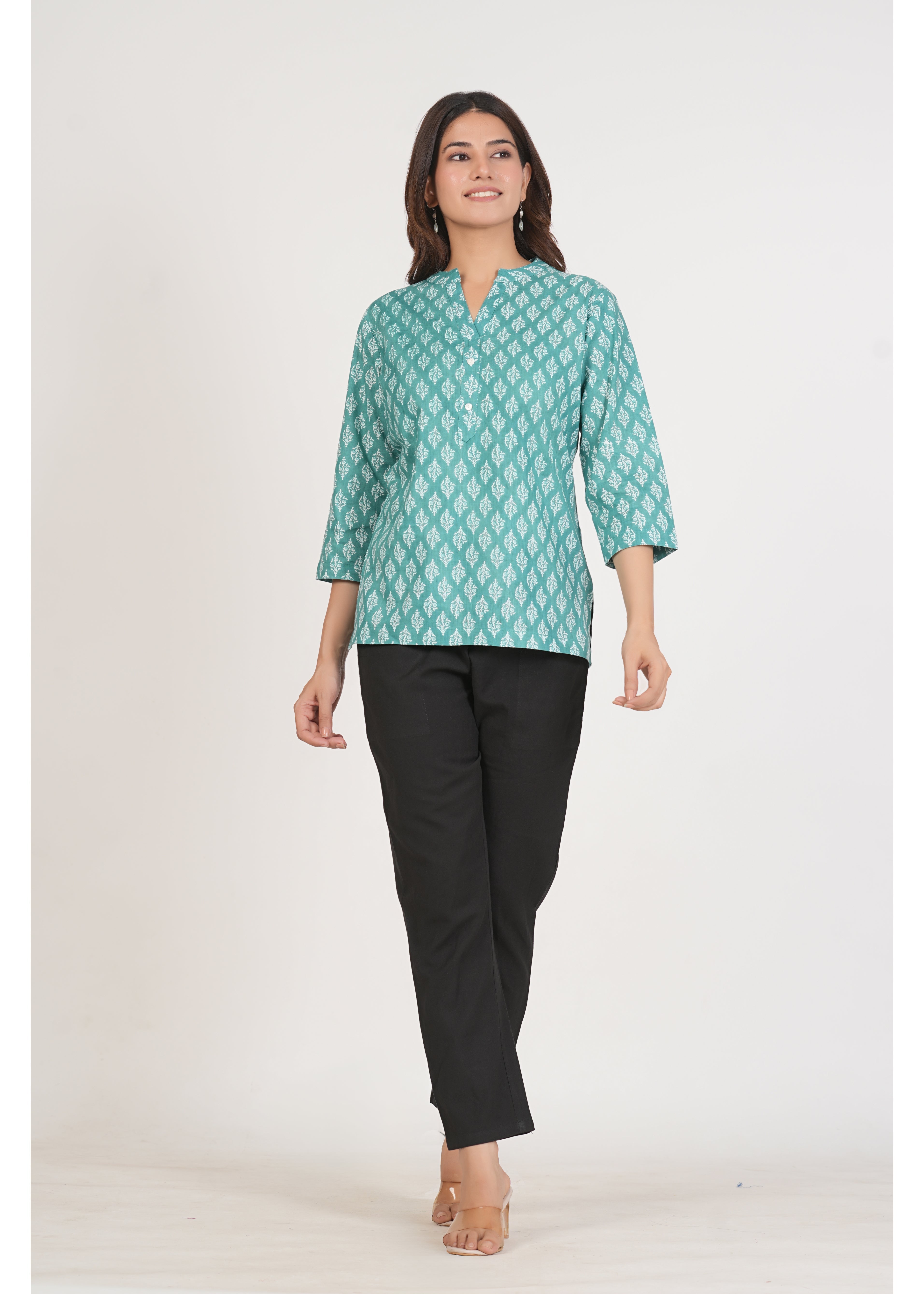 Fountain Blue Short Straight Cotton Kurta