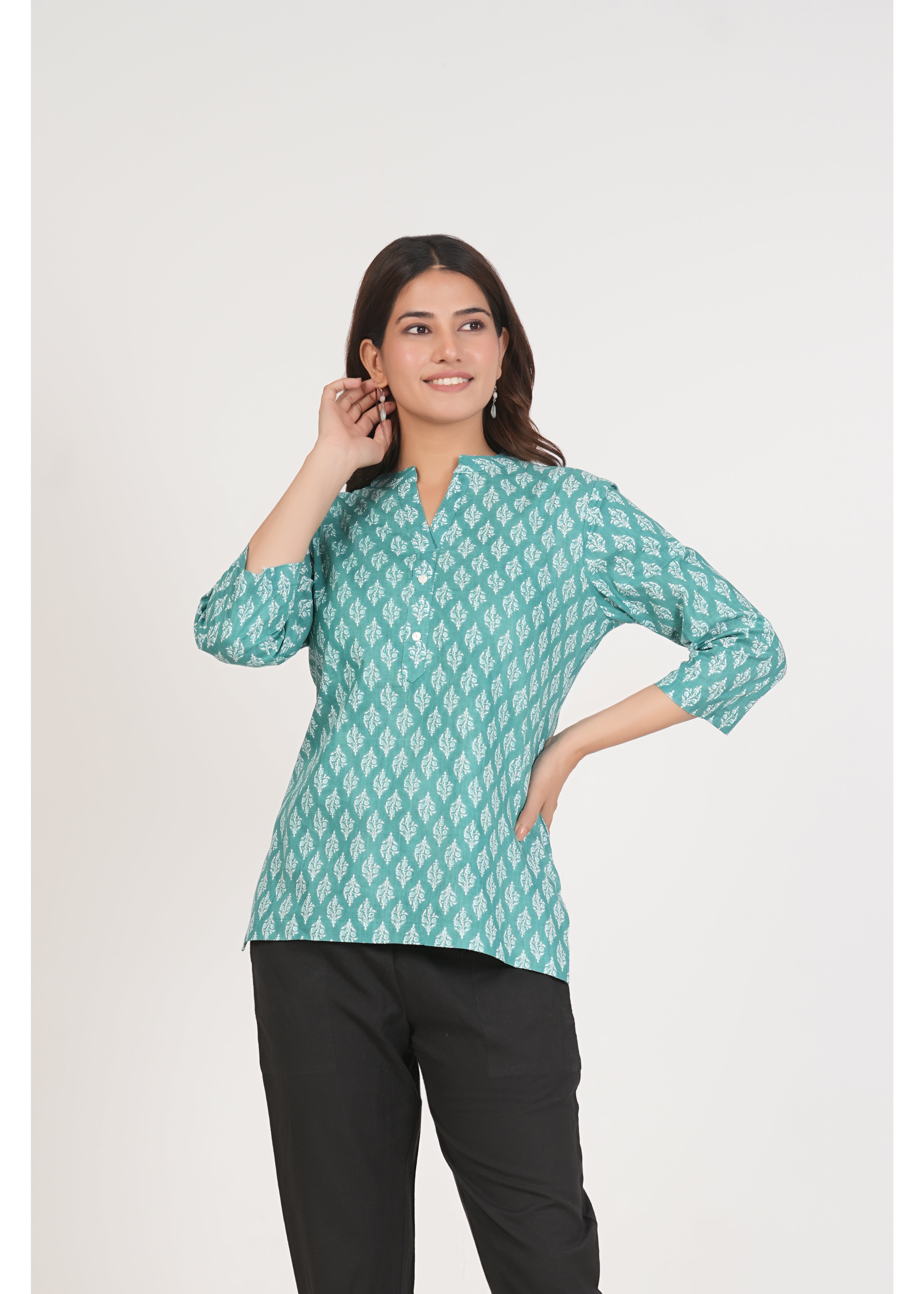Fountain Blue Short Straight Cotton Kurta