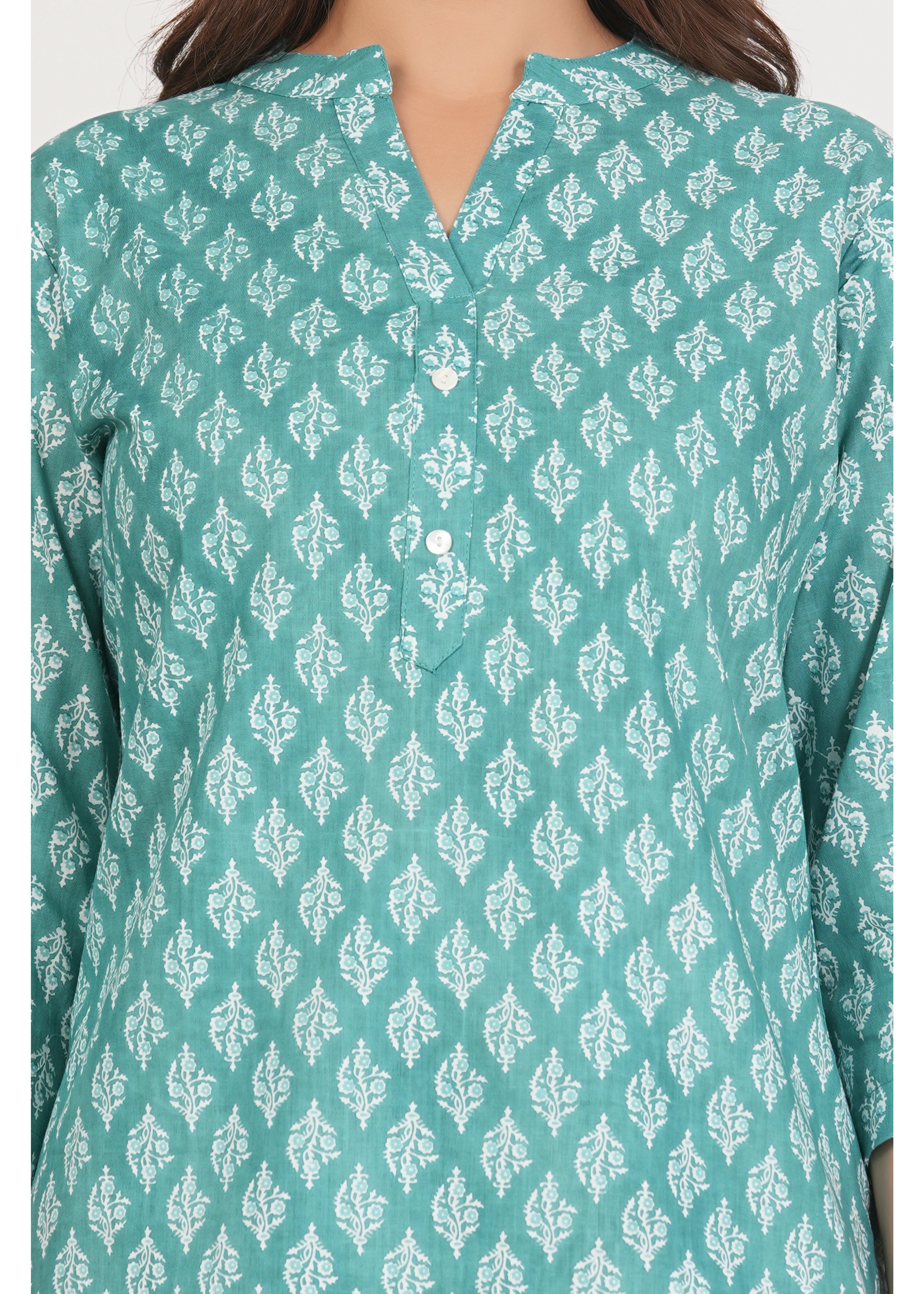 Fountain Blue Short Straight Cotton Kurta