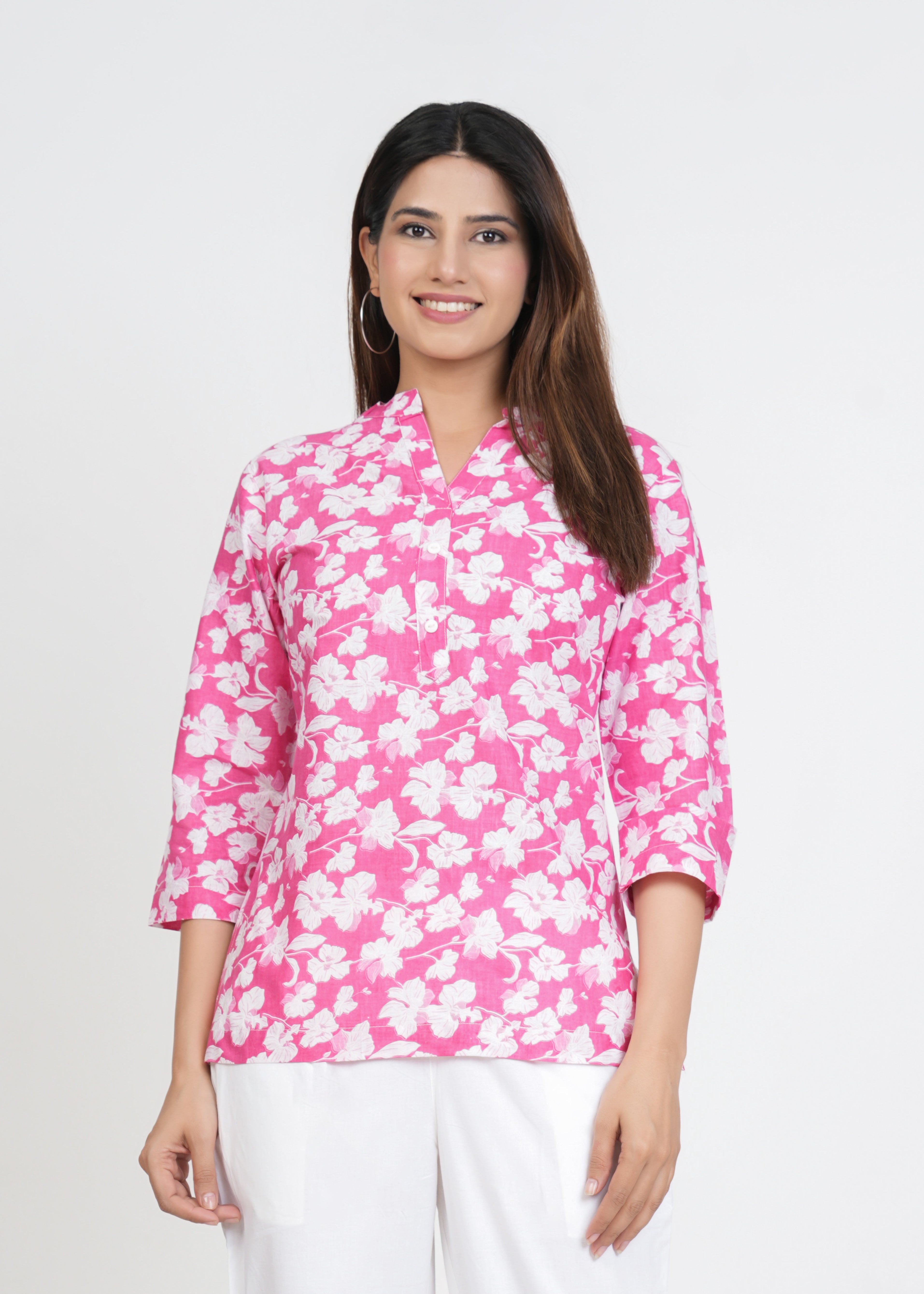 Pink Short Straight Cotton Kurta