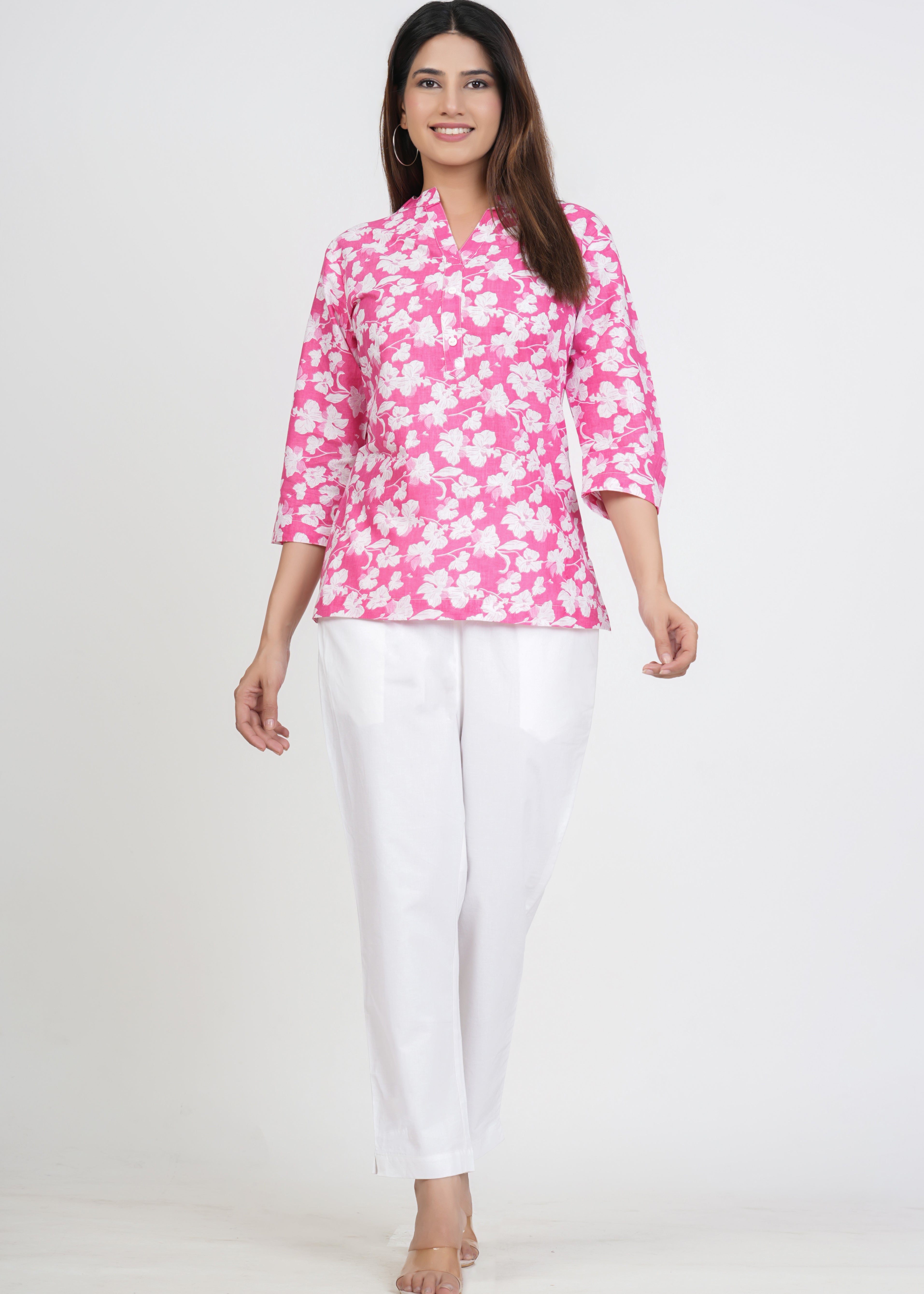Pink Short Straight Cotton Kurta