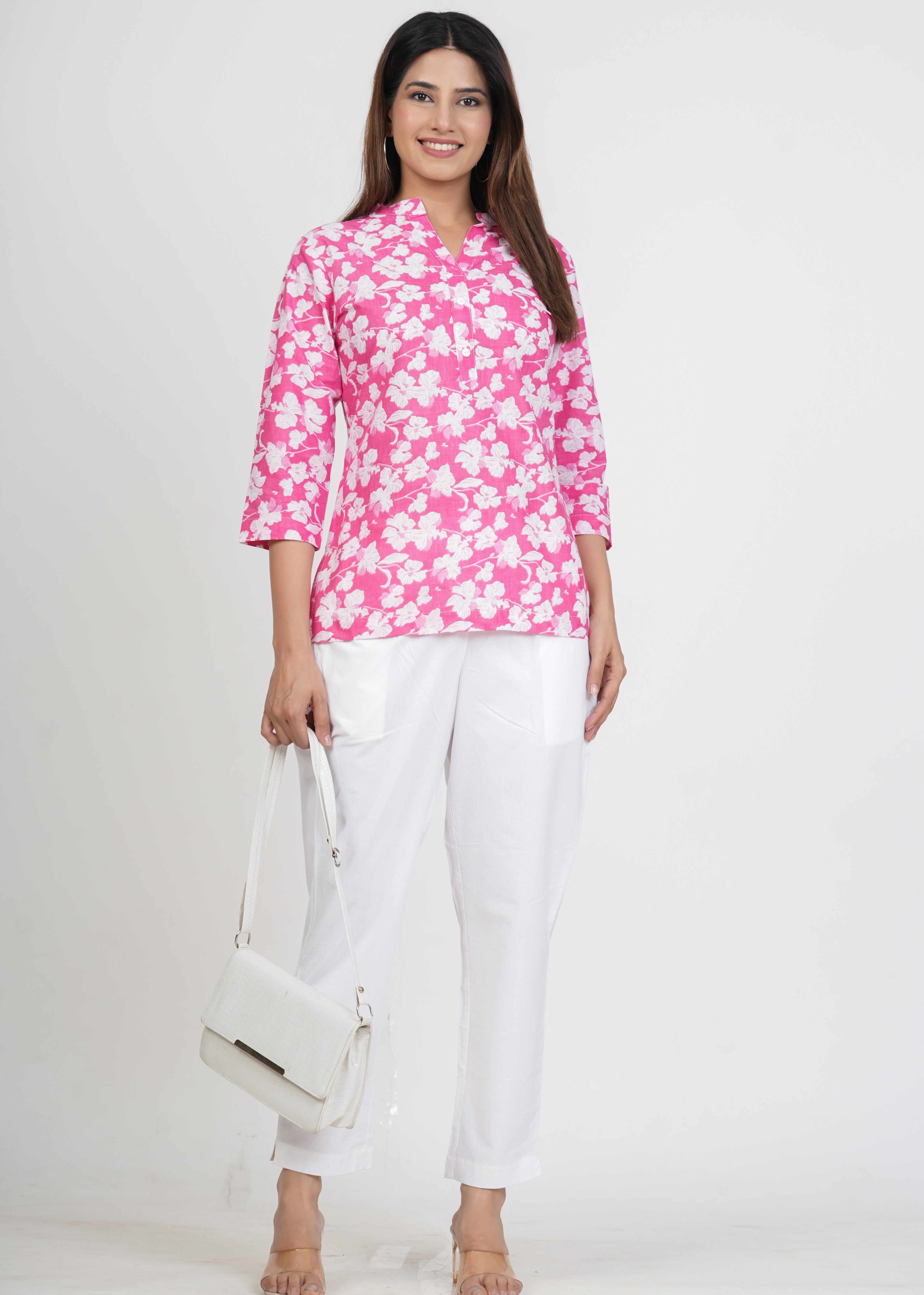 Pink Short Straight Cotton Kurta