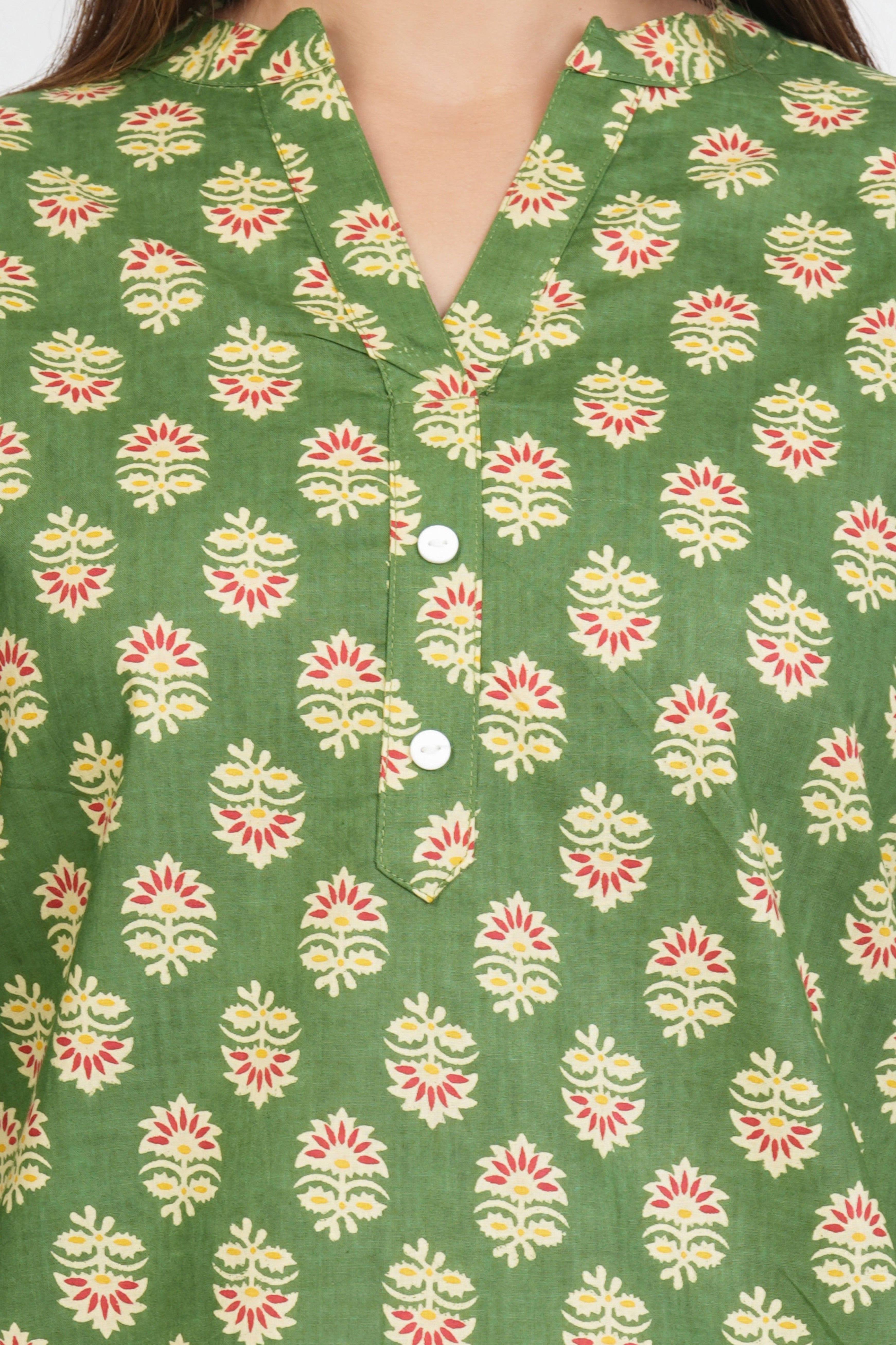Drab Green Short Straight Cotton Kurta