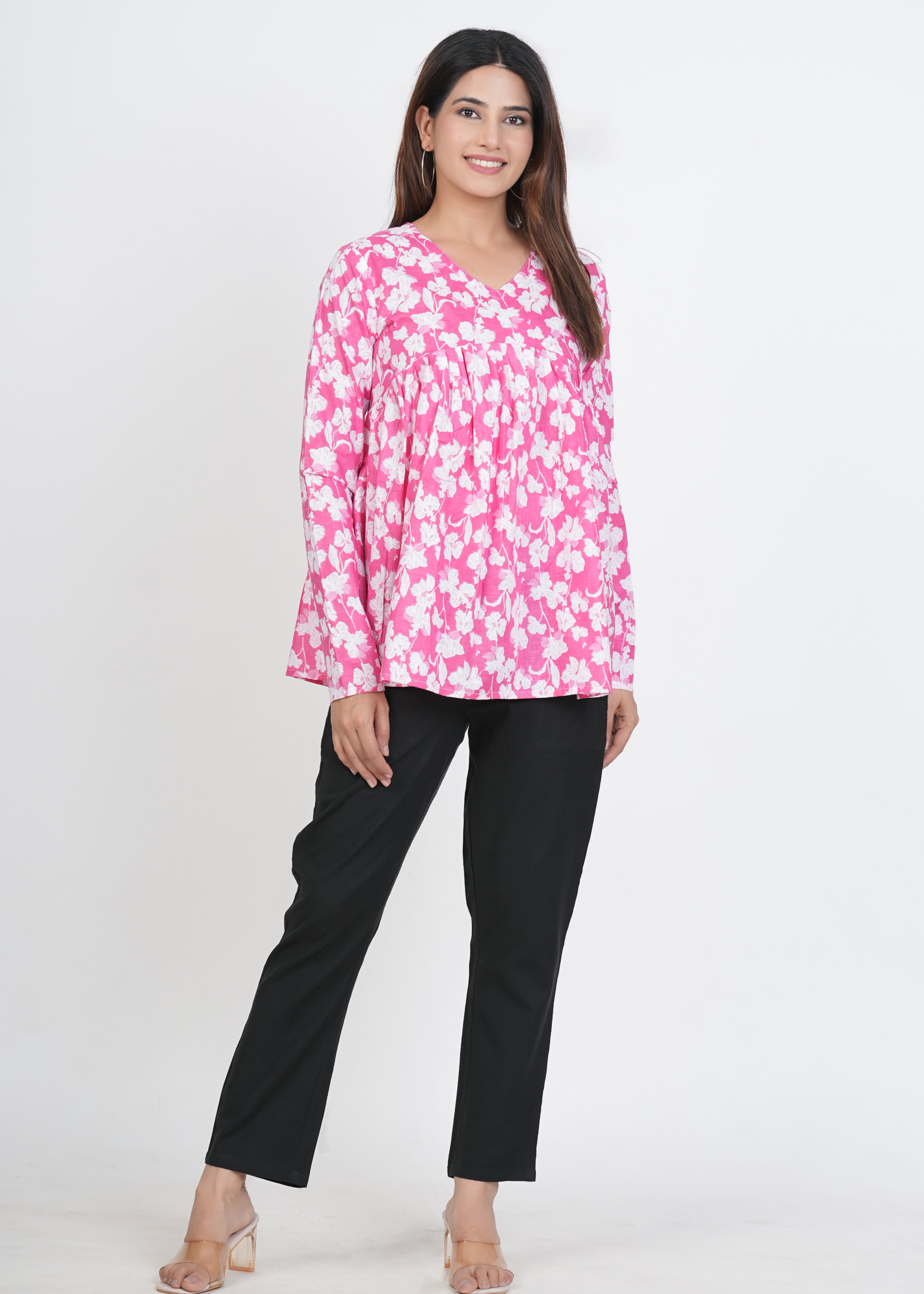 Pink Peplum Cotton Kurti