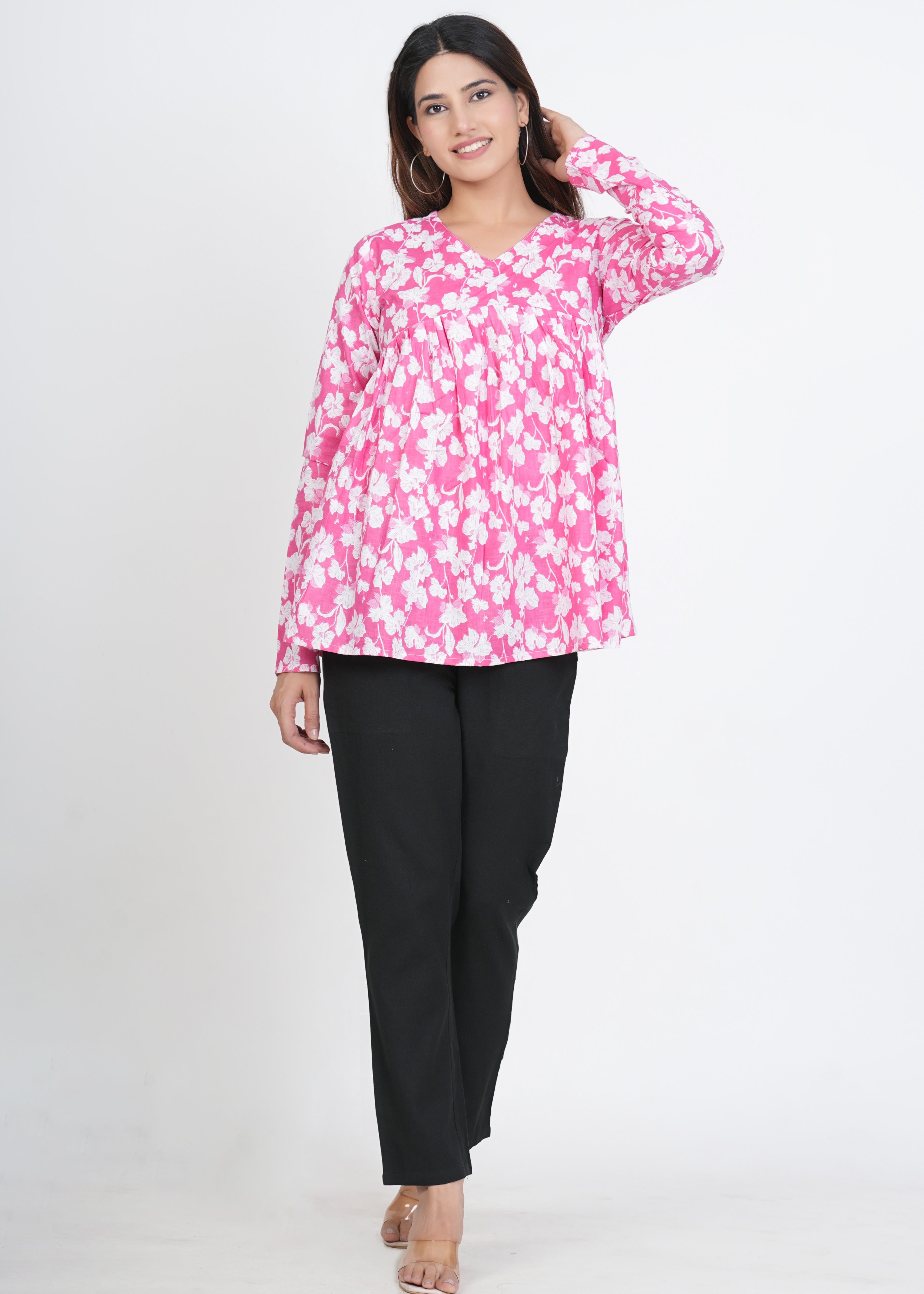 Pink Peplum Cotton Kurti