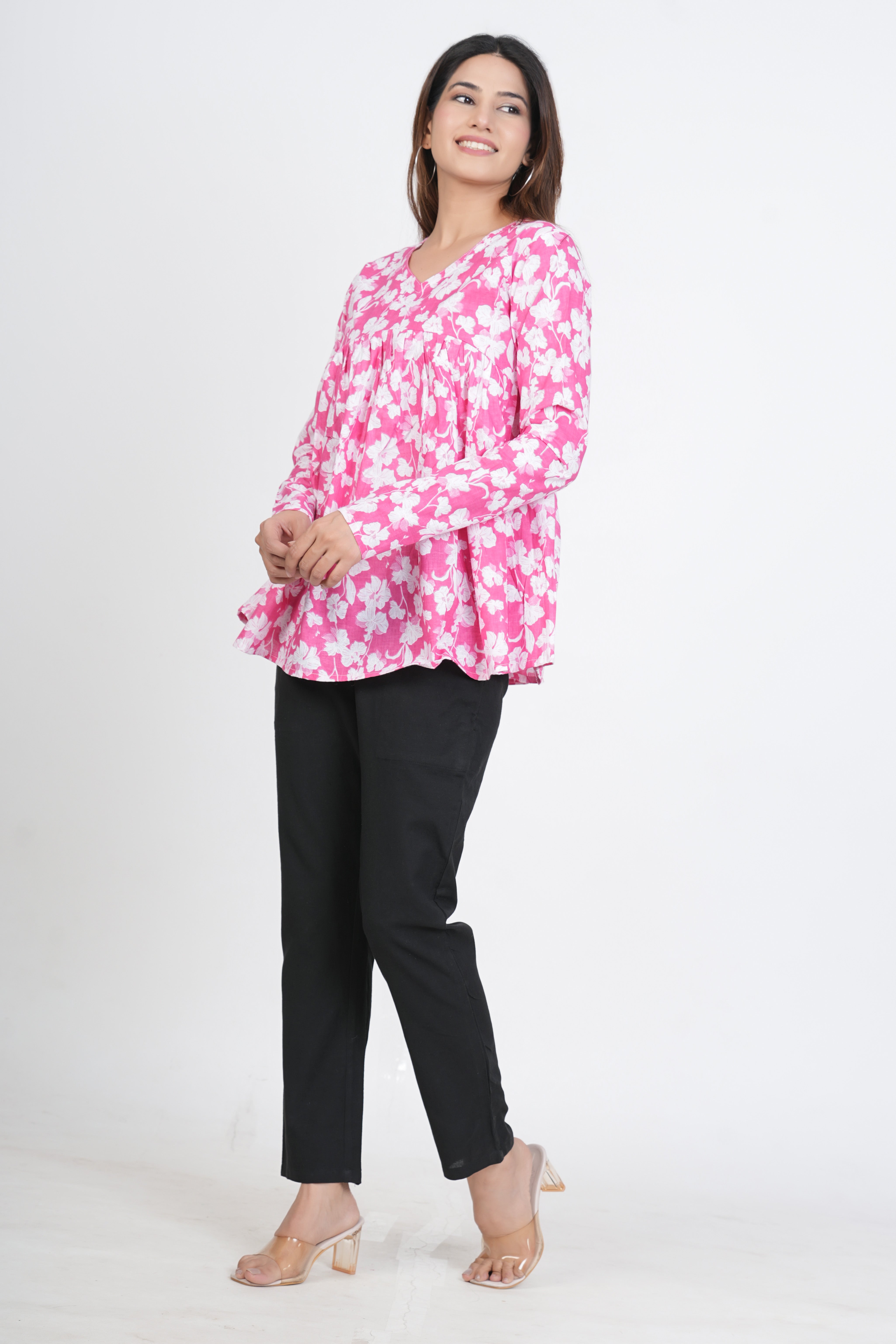 Pink Peplum Cotton Kurti