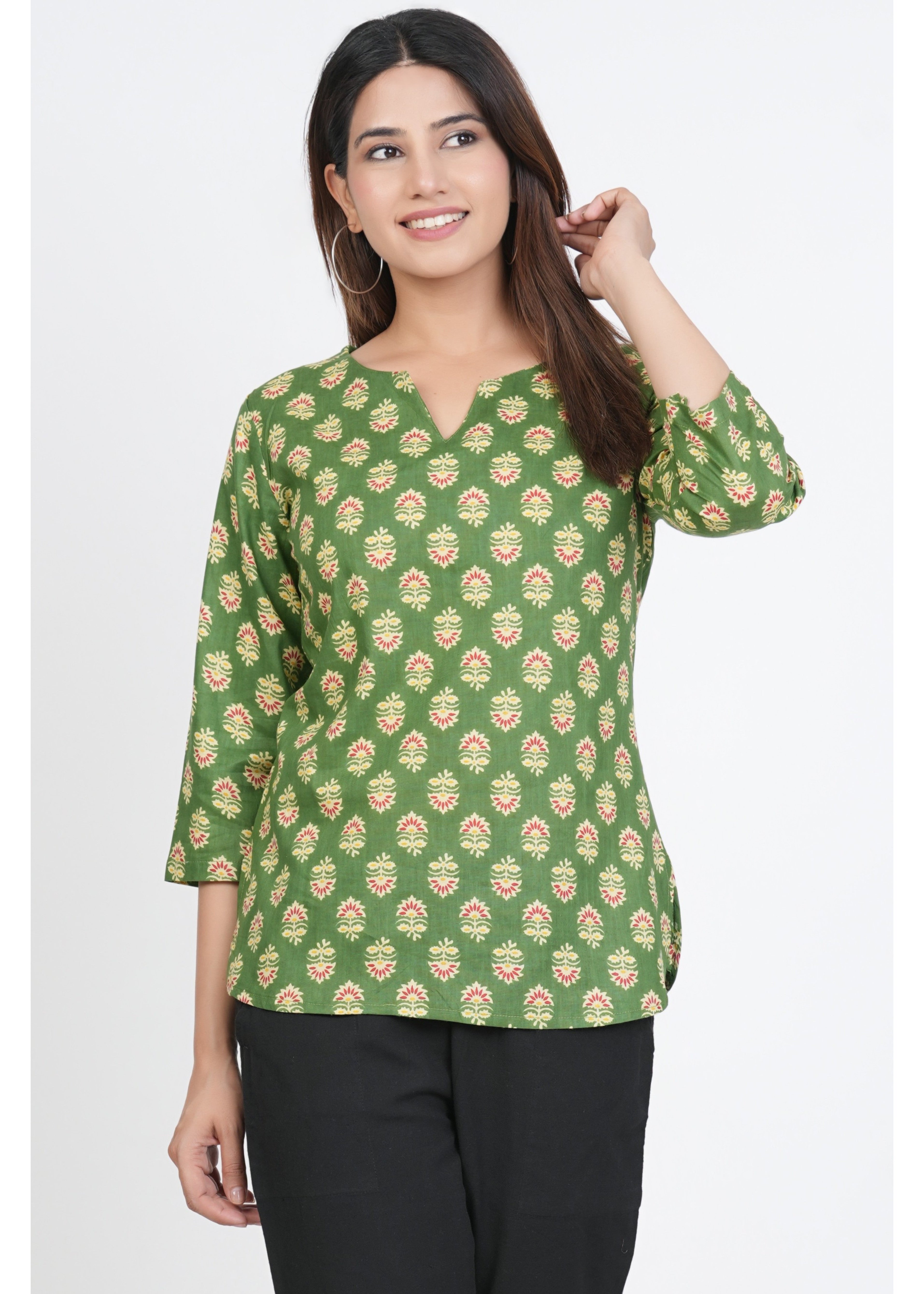 Drab Green Regular Neck Short Kurta