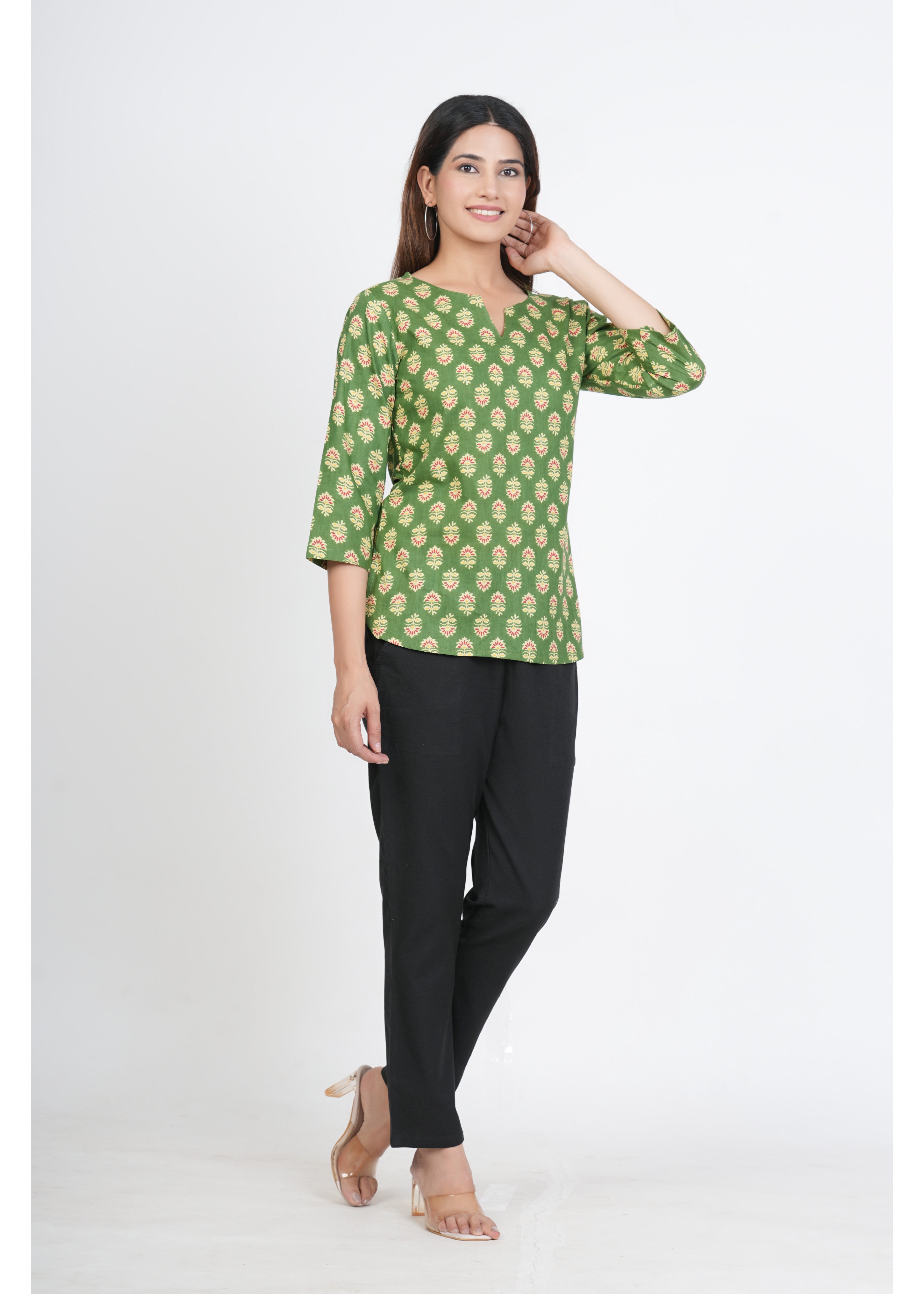 Drab Green Regular Neck Short Kurta