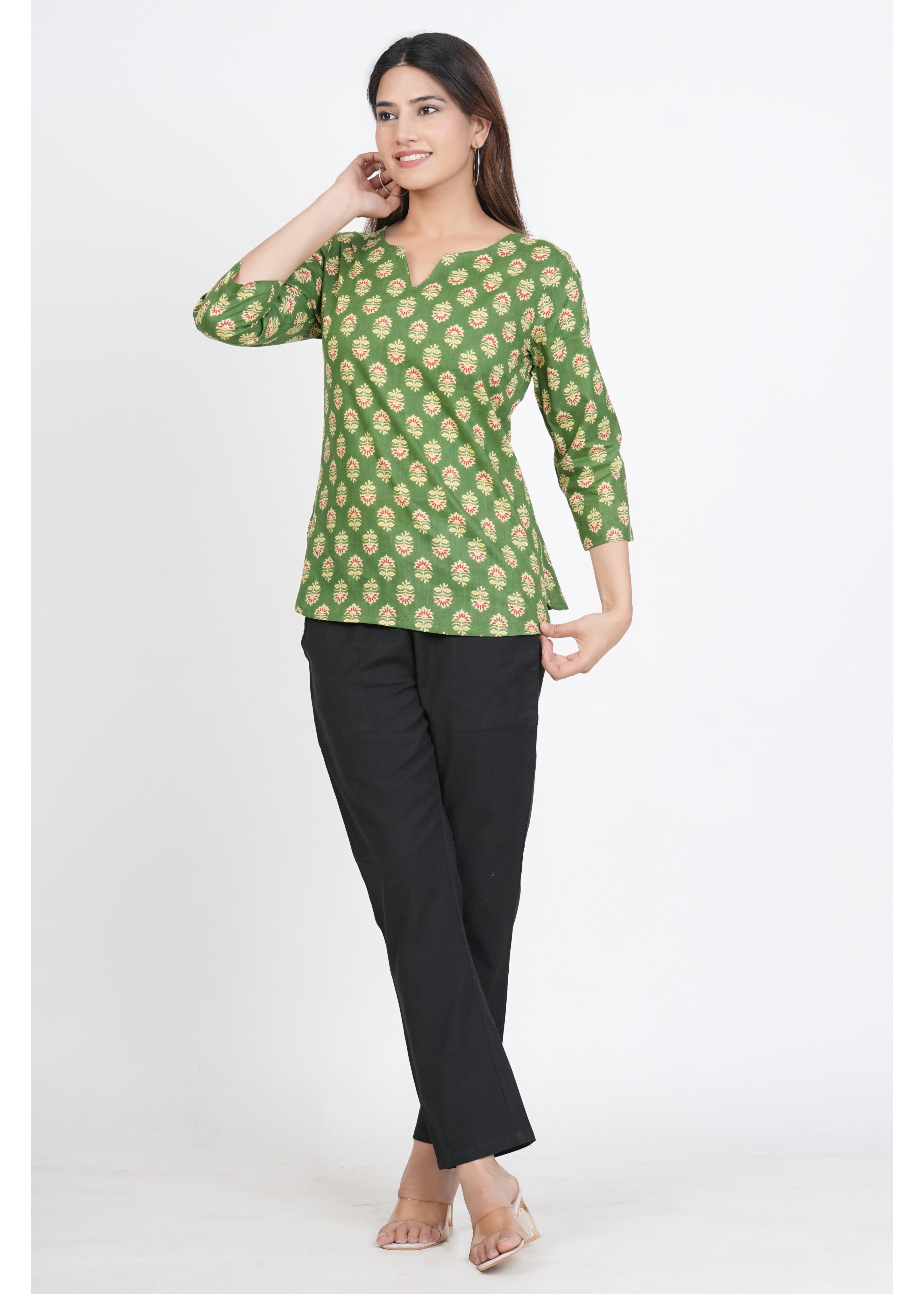 Drab Green Regular Neck Short Kurta