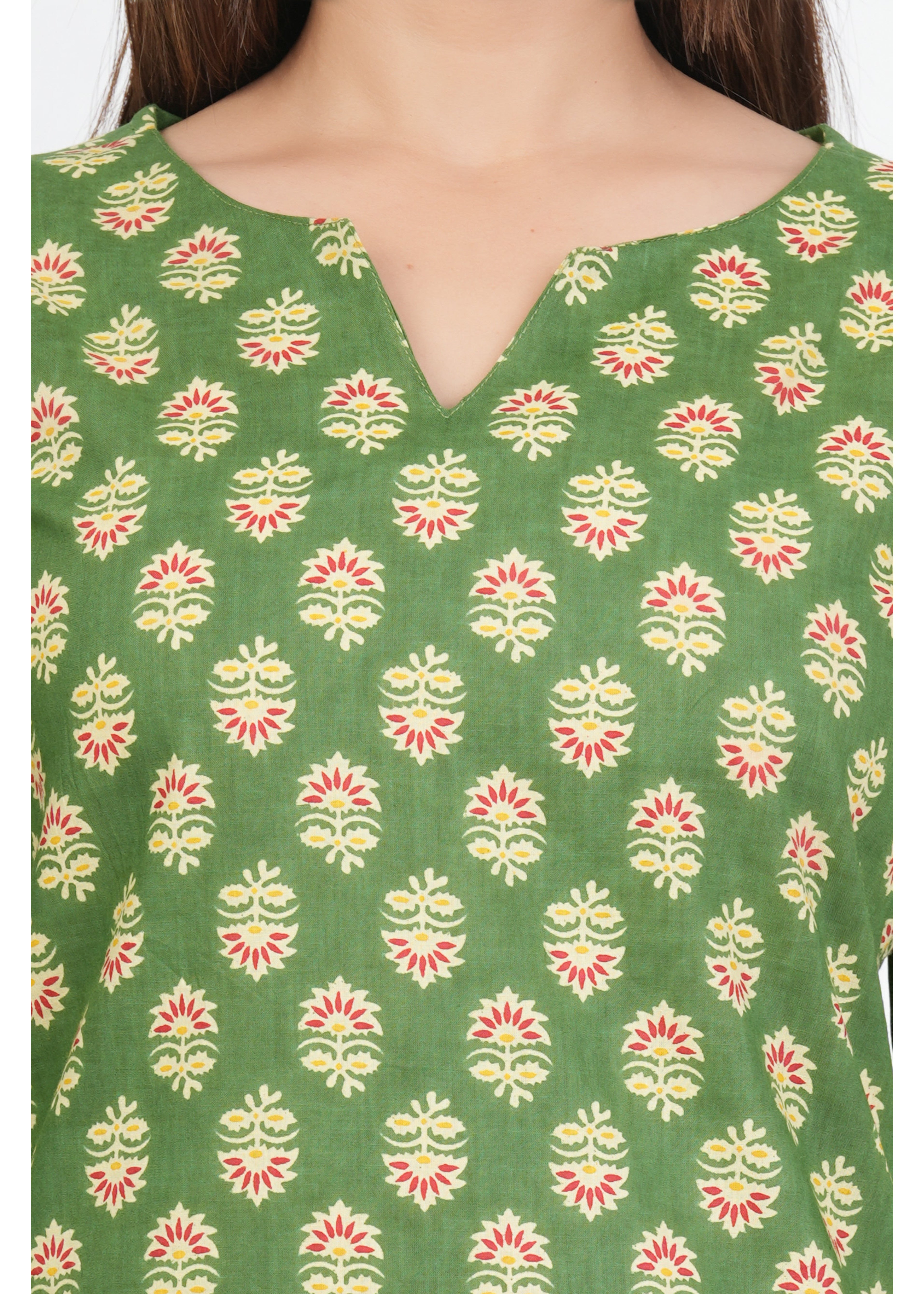 Drab Green Regular Neck Short Kurta