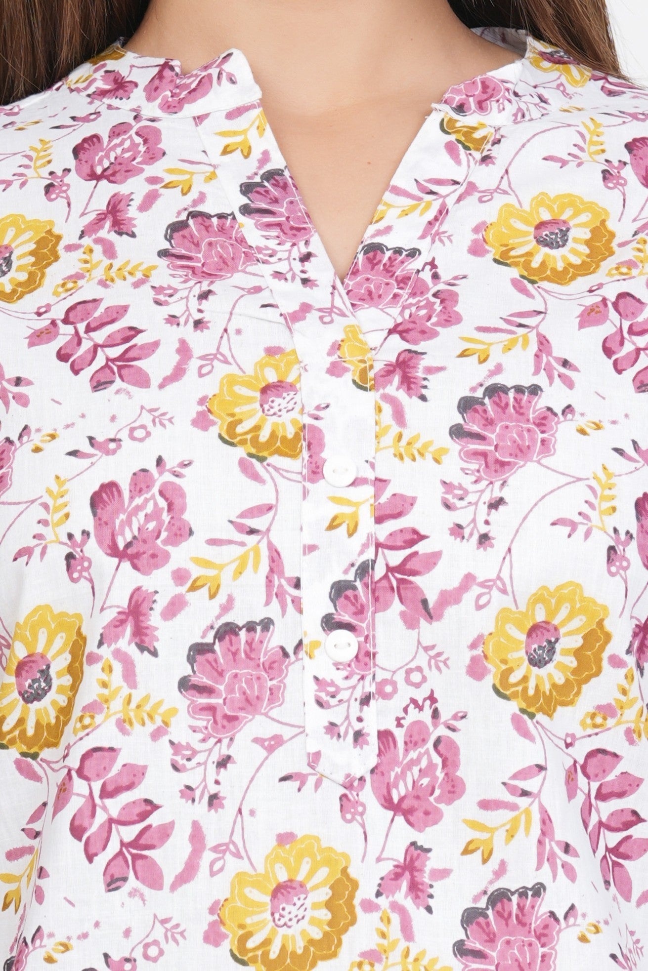 White-Purple Short Straight Cotton Kurta