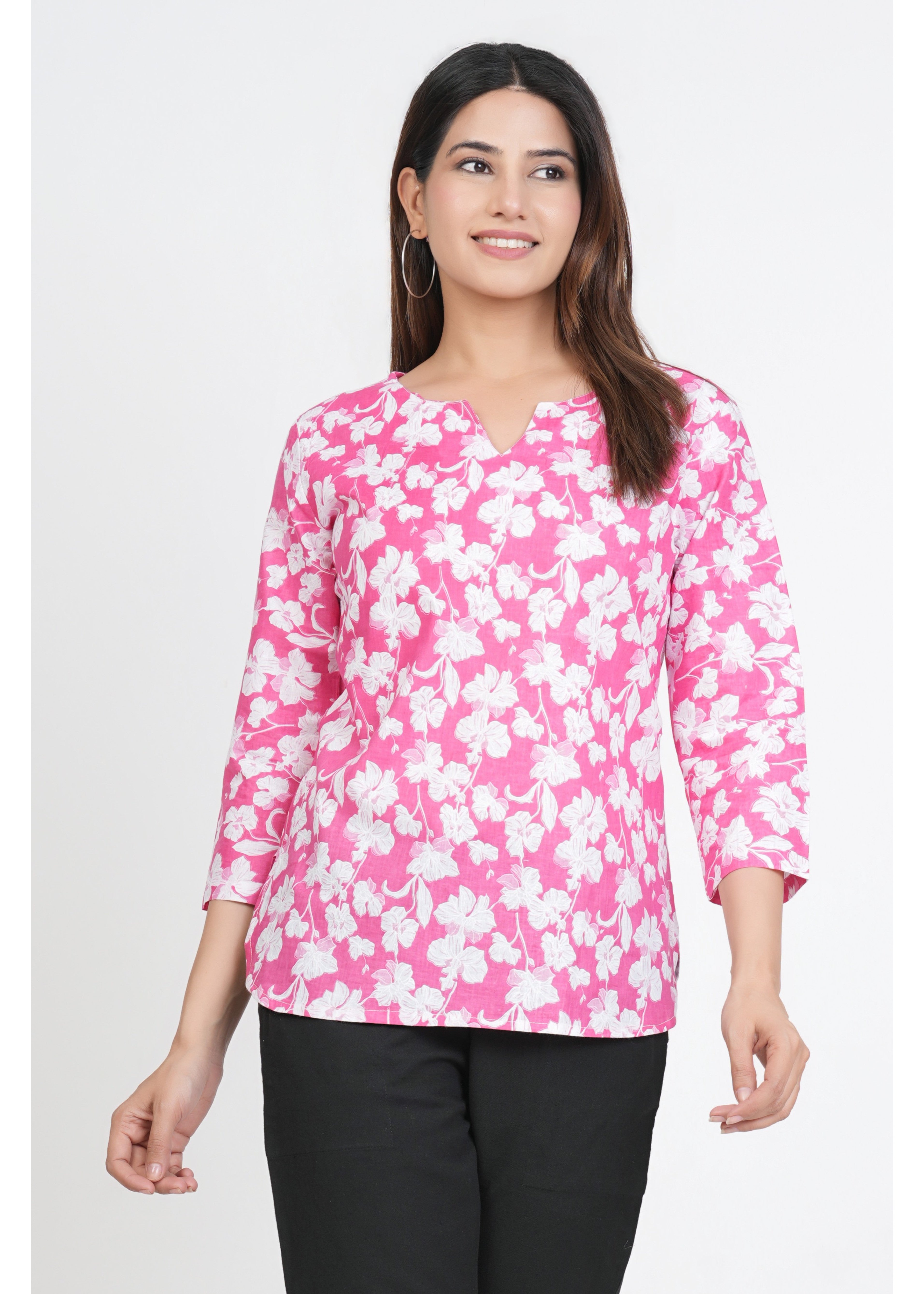 Pink Regular Neck Short Kurta